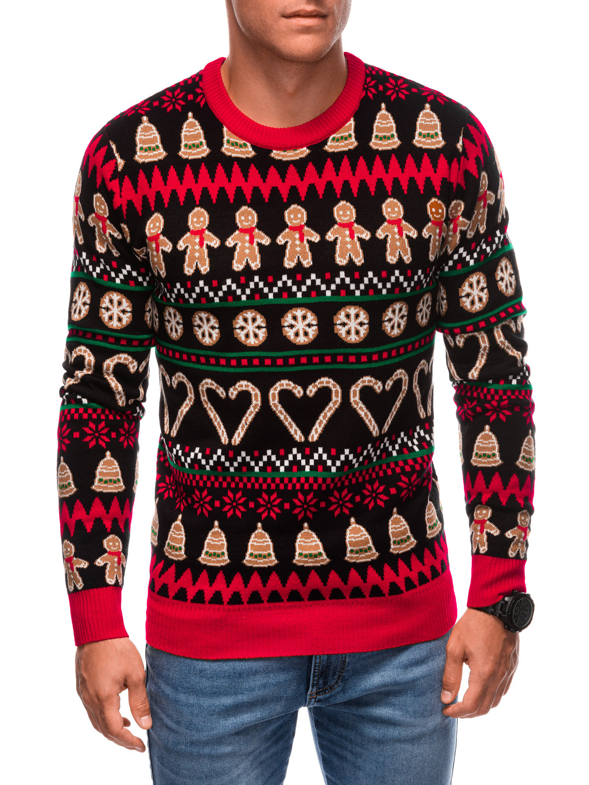 Edoti Men's Christmas Norwegian Gingerbread Sweater - Black And Brown