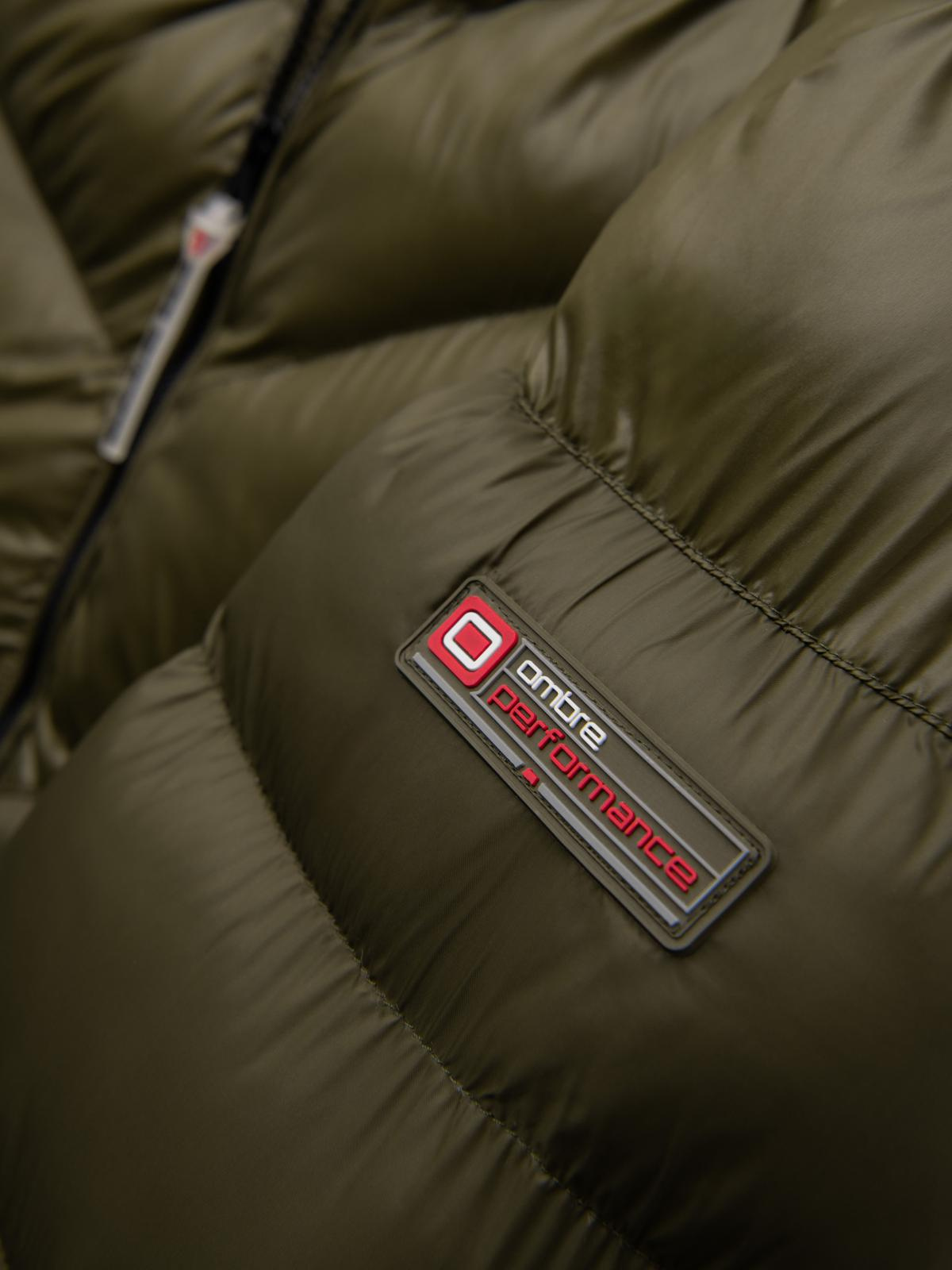 Ombre Men's quilted winter jacket with combined materials - dark olive green