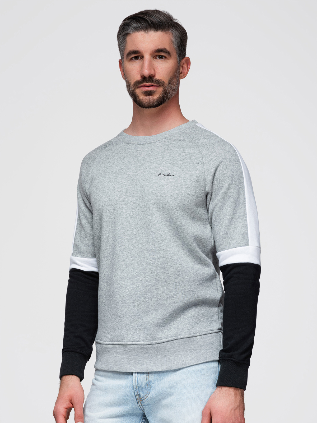 Ombre Tri-color men's sweatshirt with raglan sleeves - gray