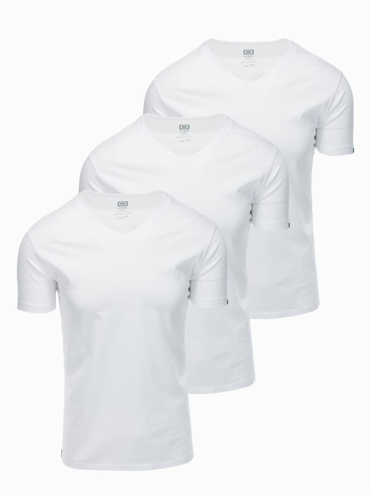 Ombre Set of men&#039;s cotton V-neck BASIC shirts - 3x white