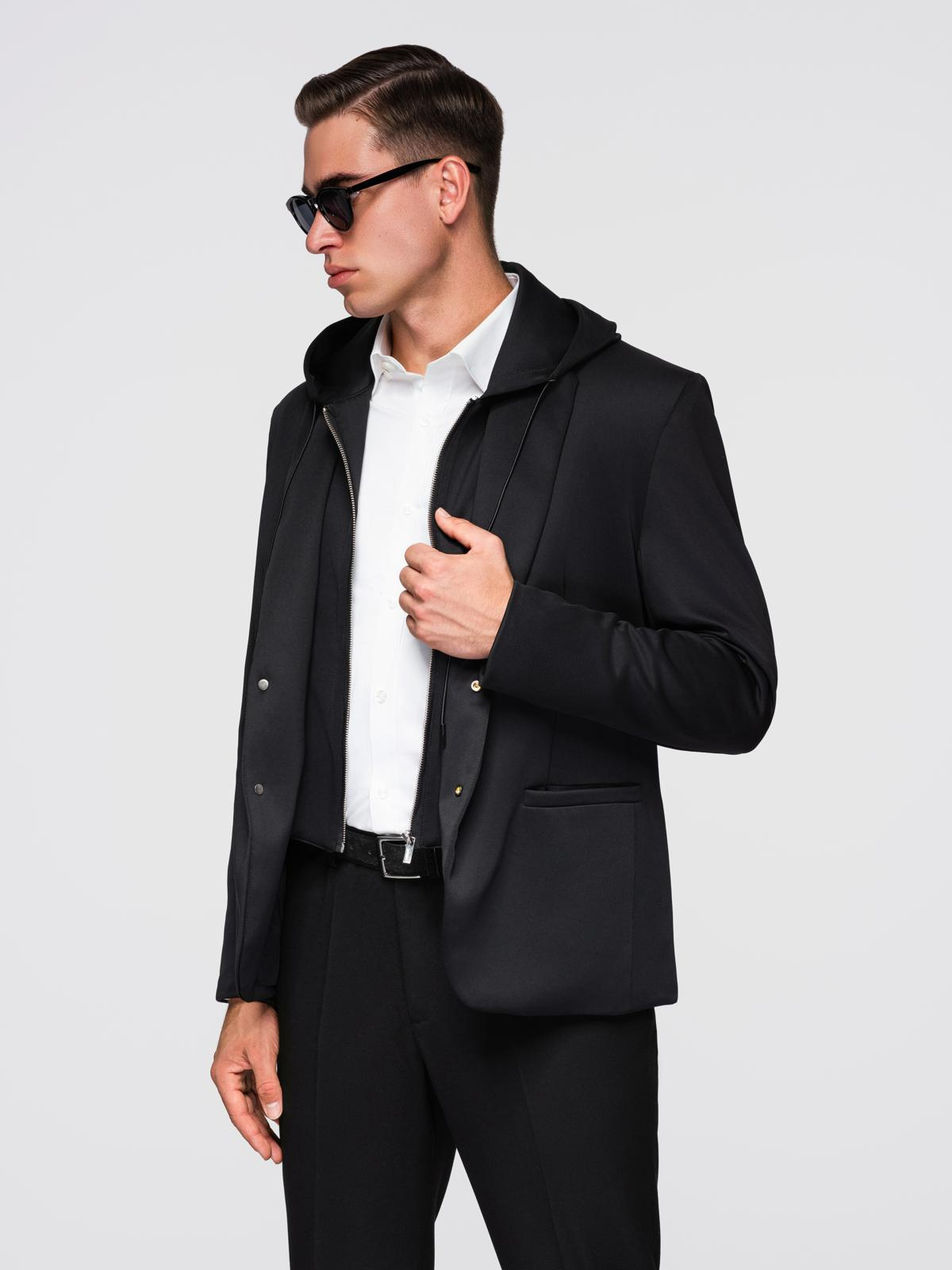 Ombre Men&#039;s blazer with detachable underlining and hood - black