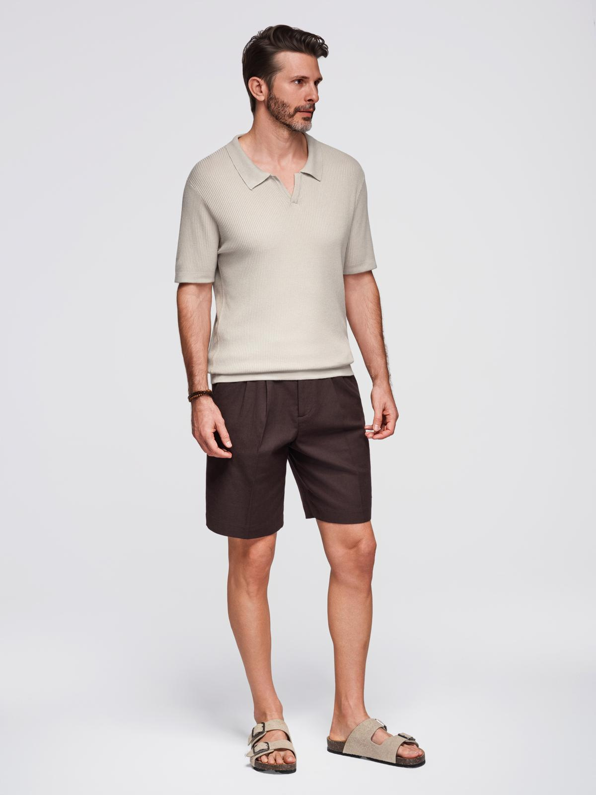 Ombre Men's buttonless polo shirt with open collar - light grey