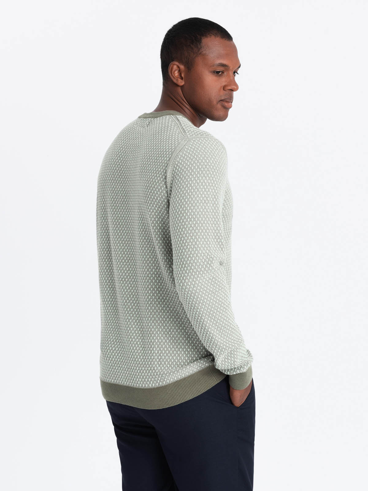 Ombre Knitted men&#039;s RELAXED FIT sweater with patterns - olive