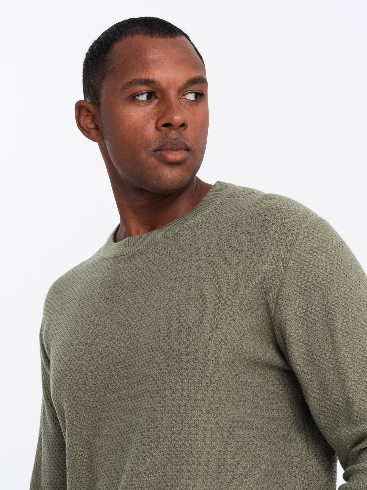 Ombre Men&#039;s RELAXED FIT knit sweater in diamond weave - olive