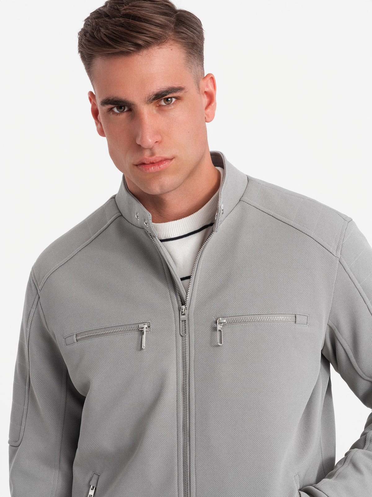 Ombre Men's biker jacket with pockets and collar - grey