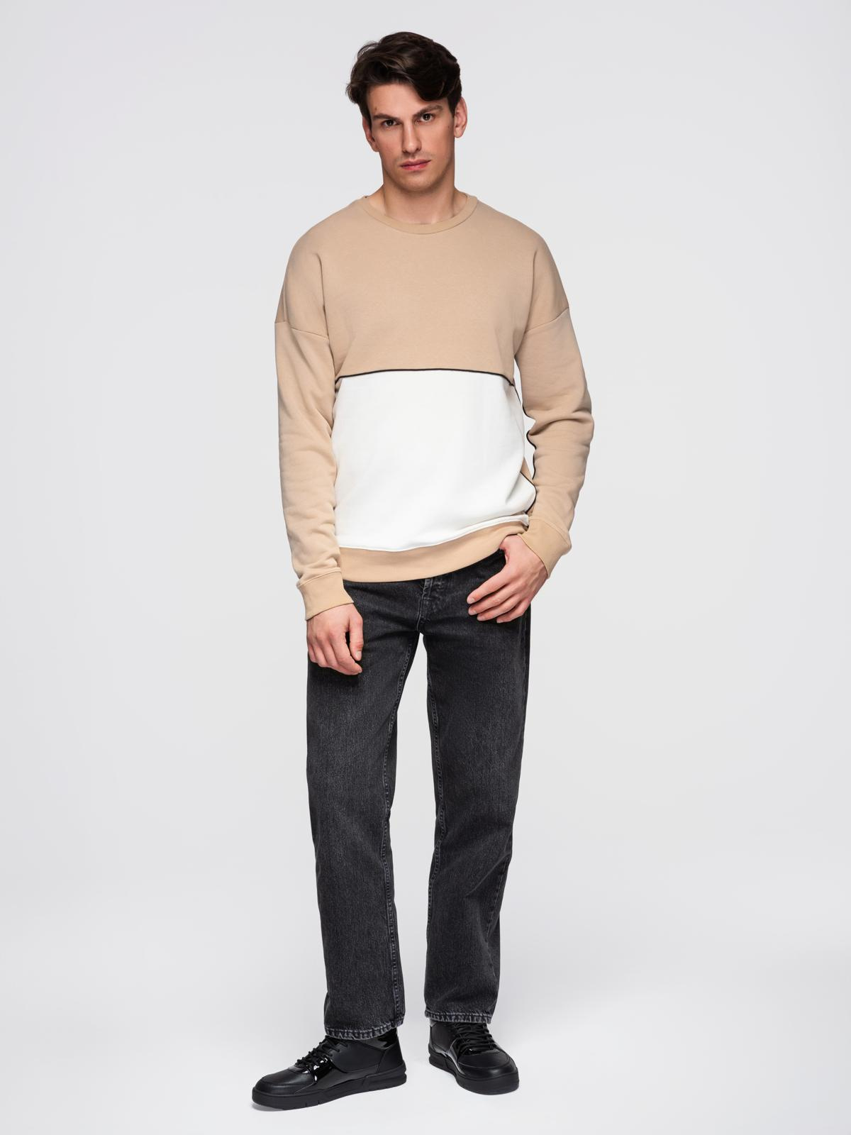 Ombre Men&#039;s OVERSIZE sweatshirt with contrasting color combination - beige