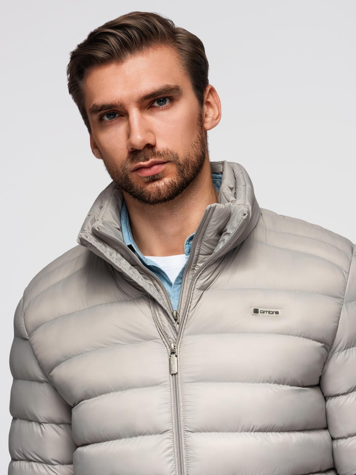 Ombre Men&#039;s quilted jacket with two fasteners - light grey