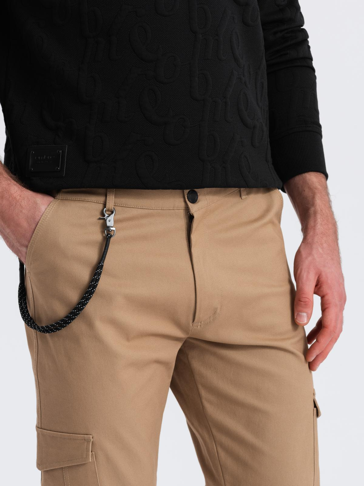 Ombre Men&#039;s pants with cargo pockets and leg hem - warm brown