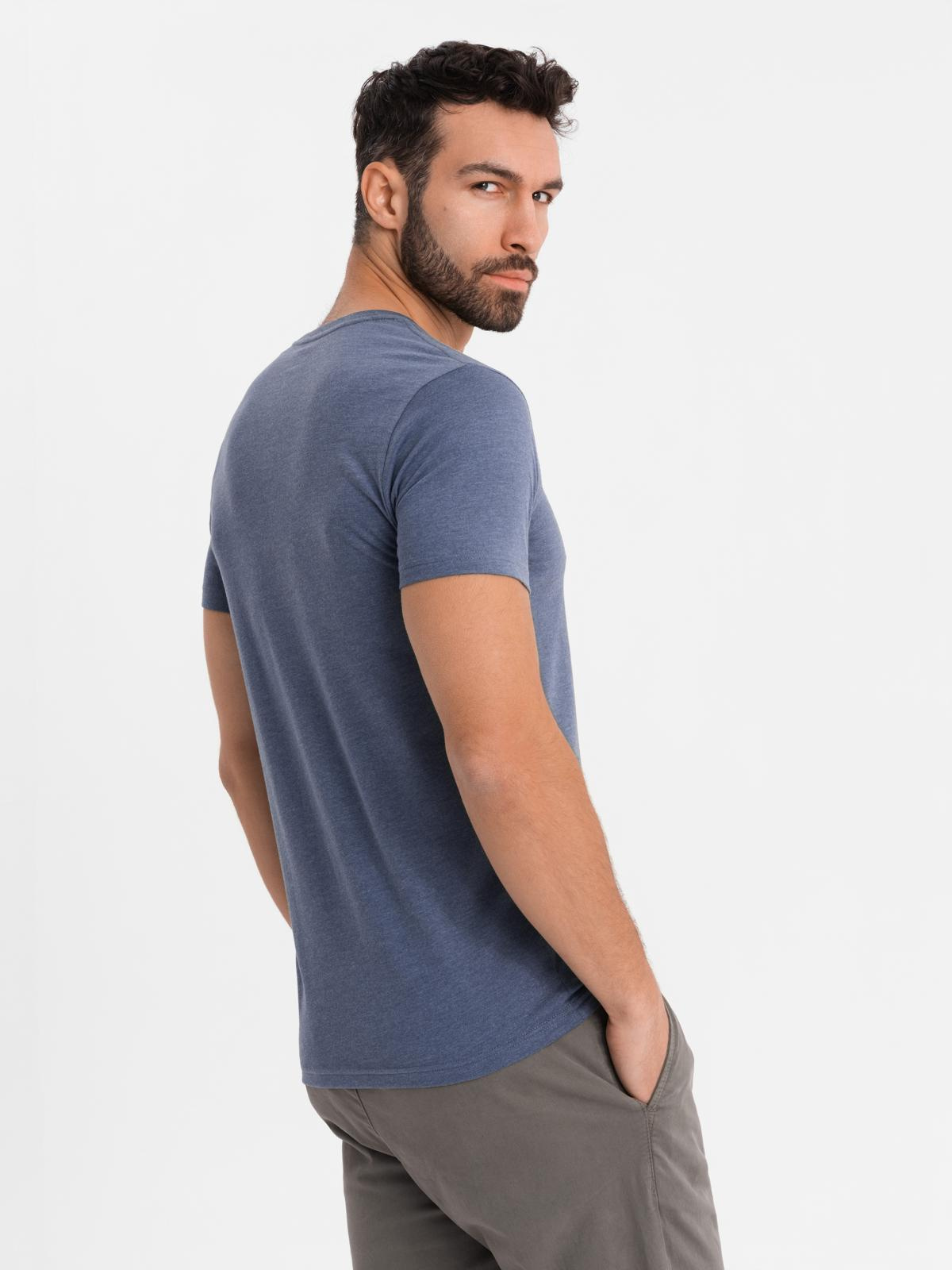 Ombre Men's BASIC classic cotton T-shirt with a serape neckline - blue melange