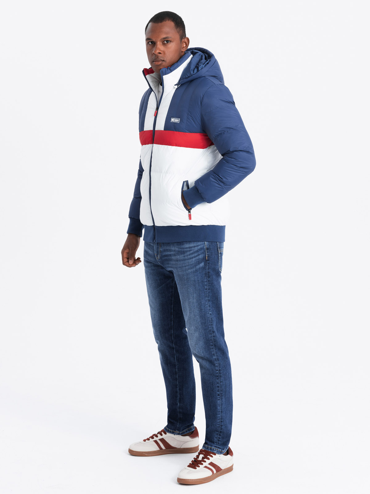 Ombre Men's colorful retro sports jacket - blue and white