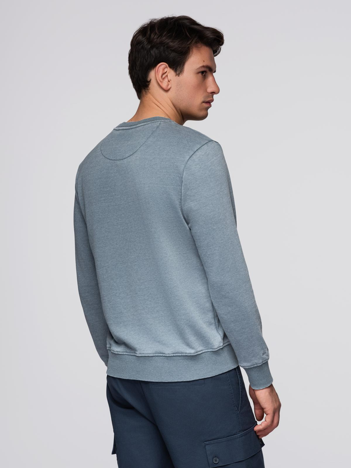 Ombre Washed men&#039;s sweatshirt with decorative stitching at the neckline - light blue