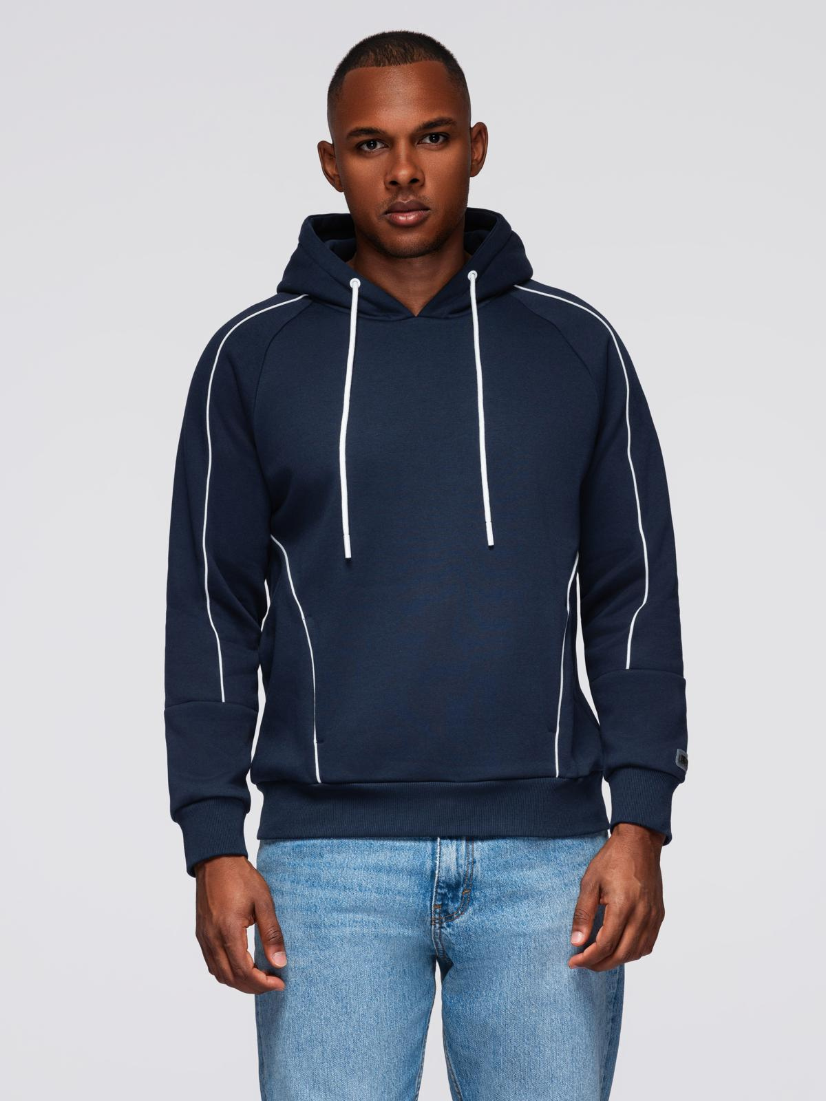 Ombre Men's sweatshirt with contrast stitching and hood - navy blue