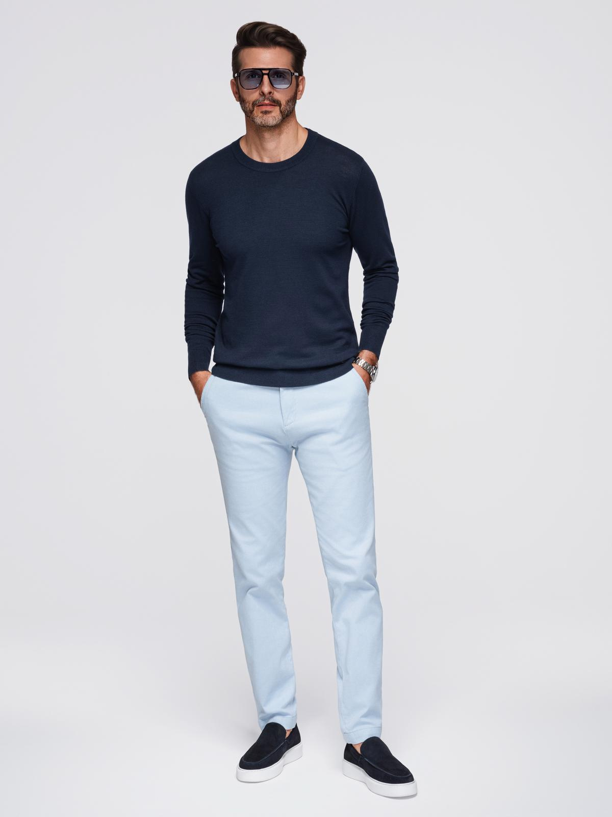 Ombre Men&#039;s sweater with round neckline in stretch knit with classic weave - navy blue