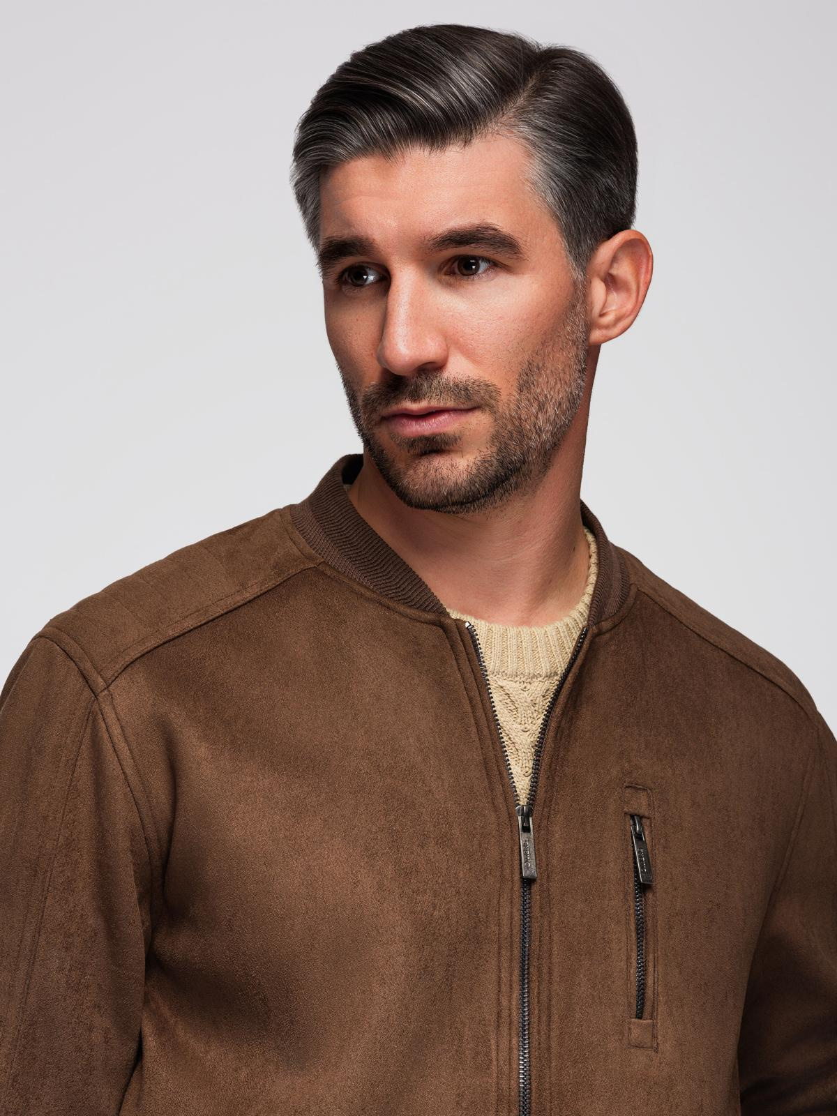 Ombre Men&#039;s imitation suede bomber jacket - brown