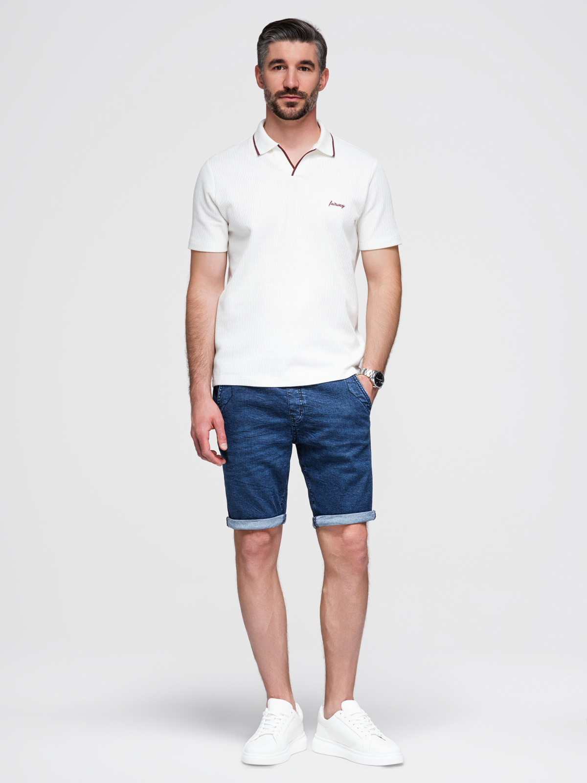 Ombre Men's denim shorts with rolled up leg - dark blue