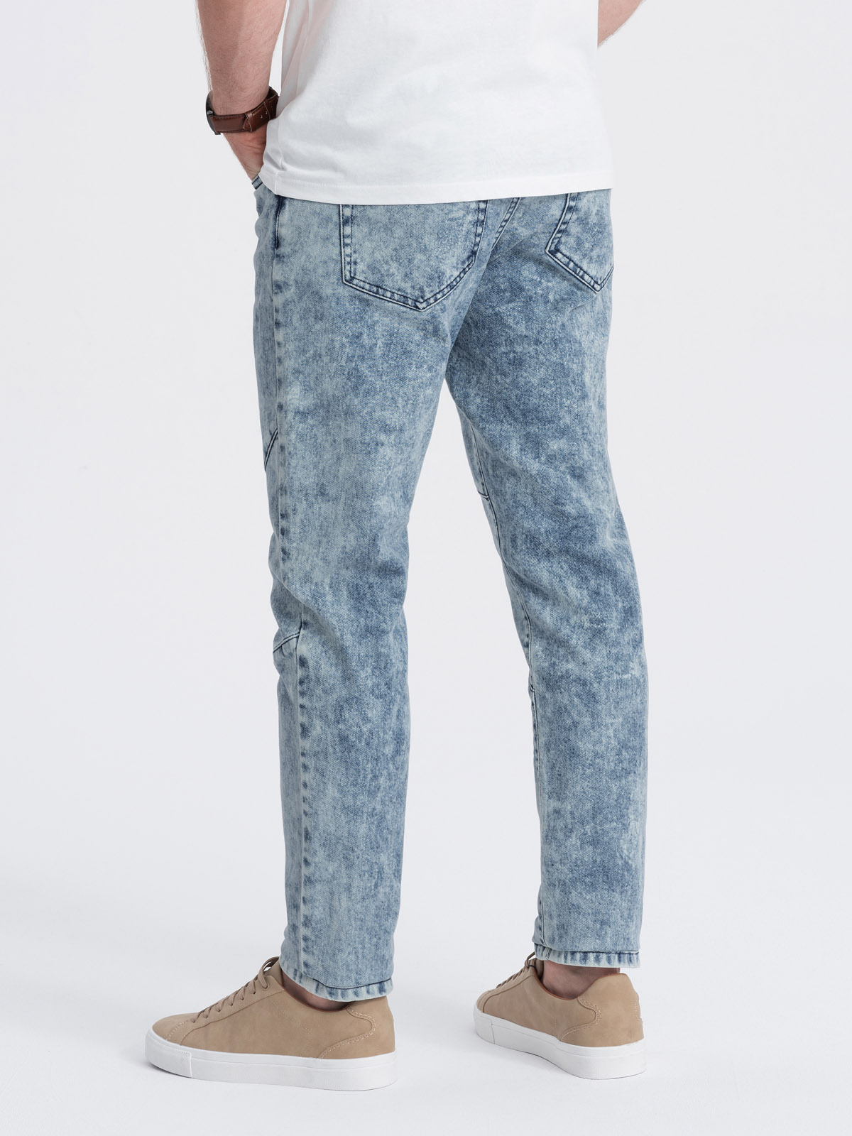Ombre Men&#039;s slim fit denim pants with stitching at the knees - blue