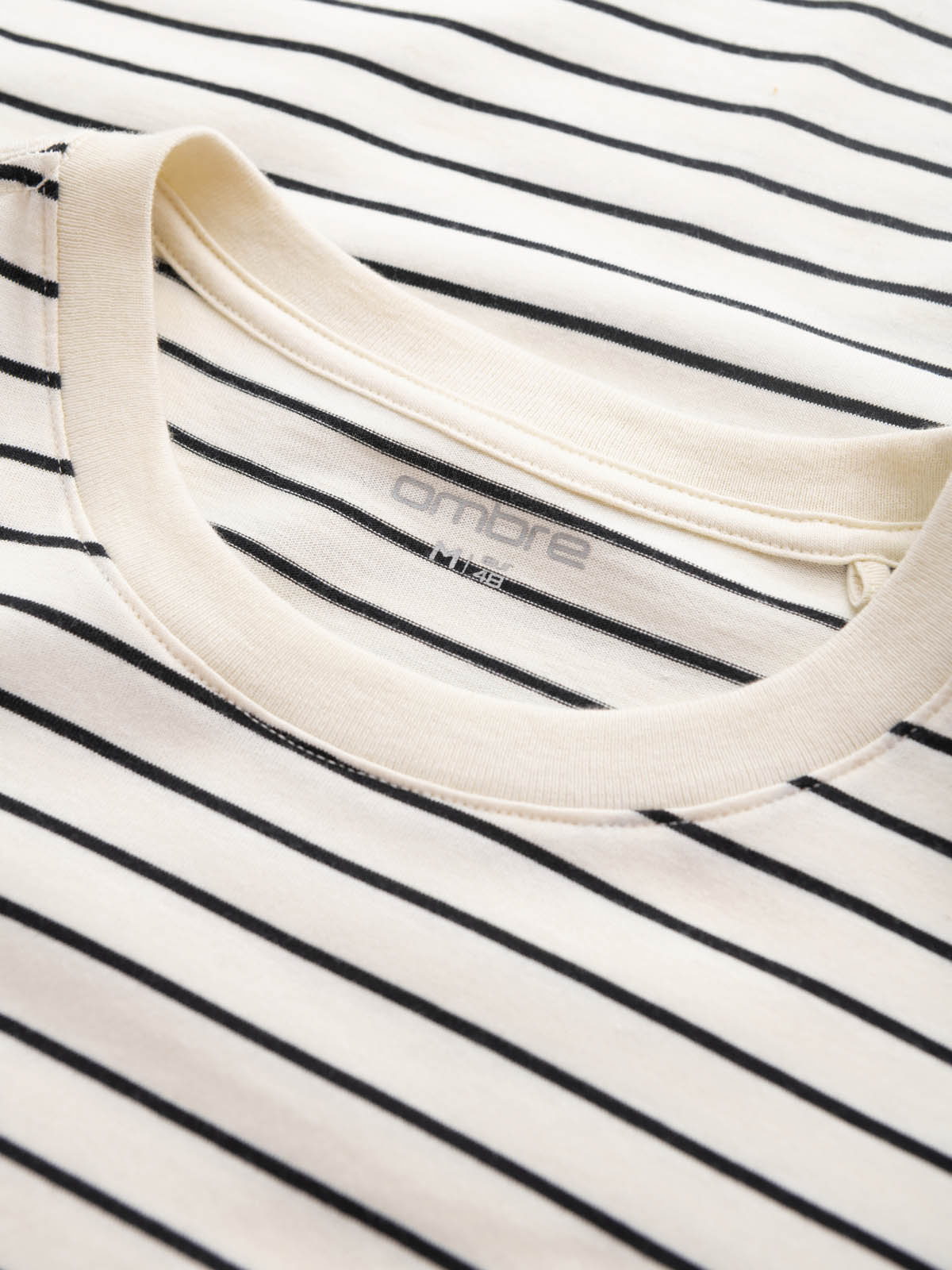 Men's striped t-shirt with patch by Ombre Design - cream and black