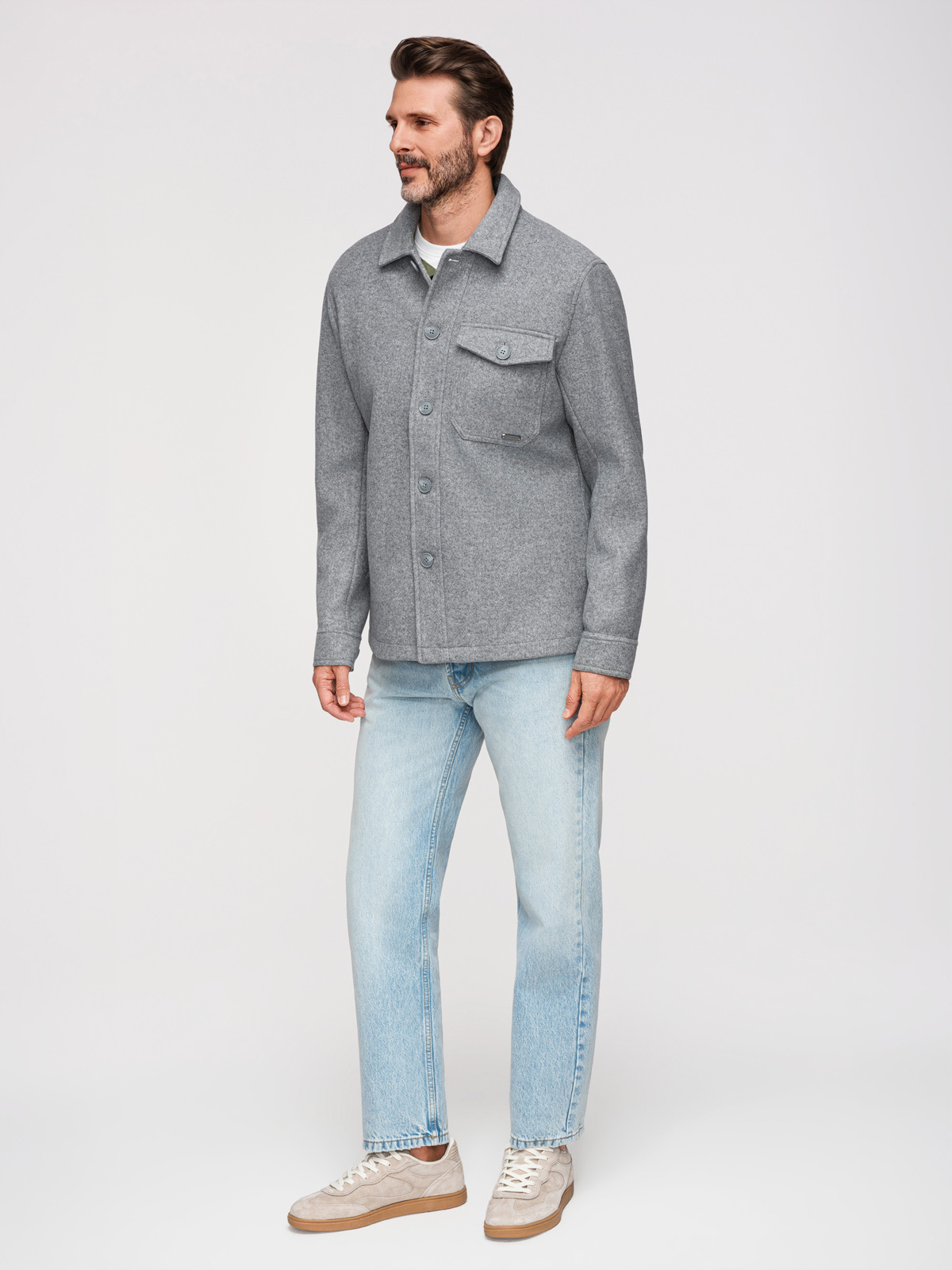 Ombre Men's lightweight fleece jacket with viscose - gray