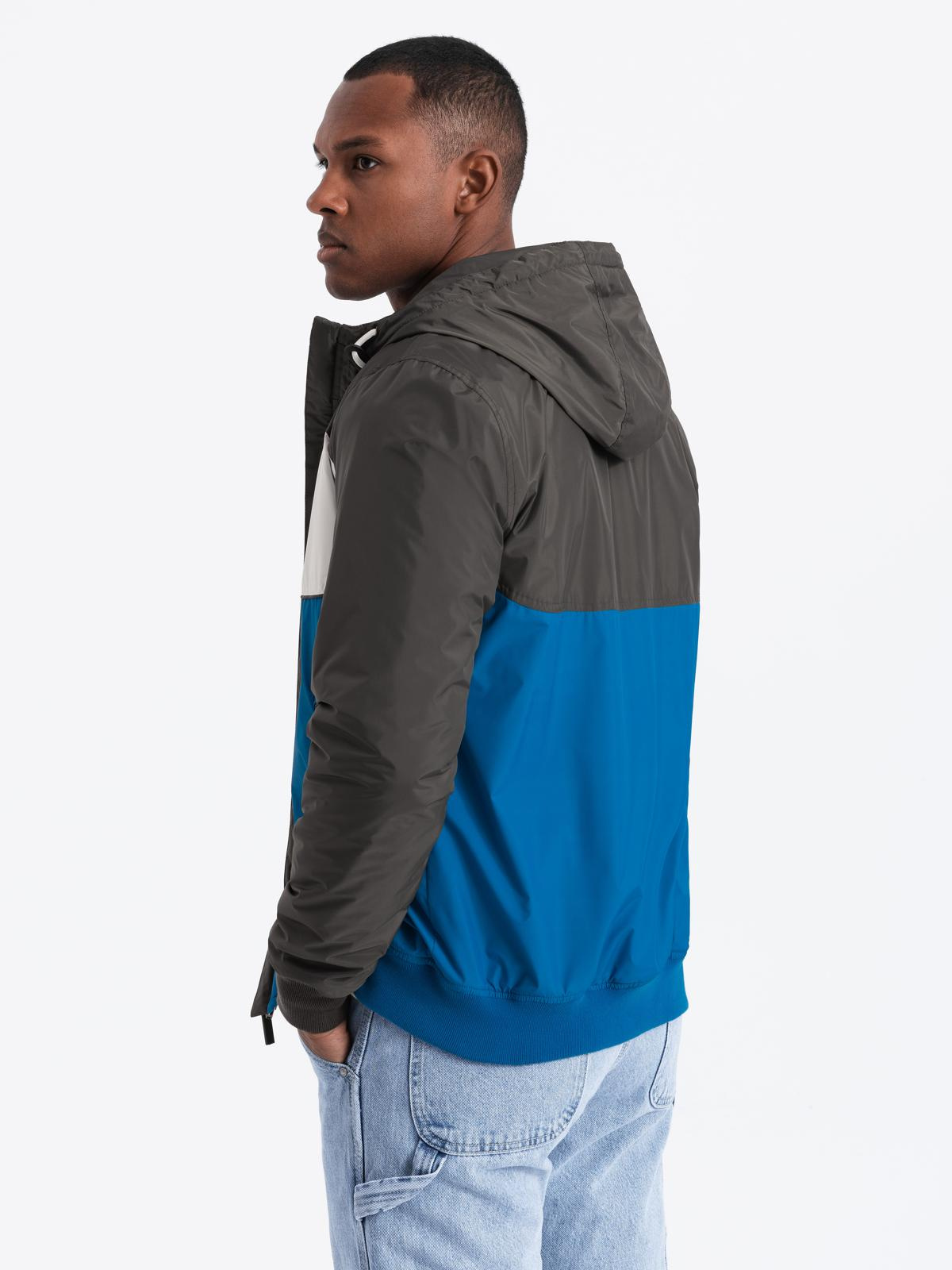 Ombre Colorful lightweight men&#039;s sports jacket with fleece - blue and graphite
