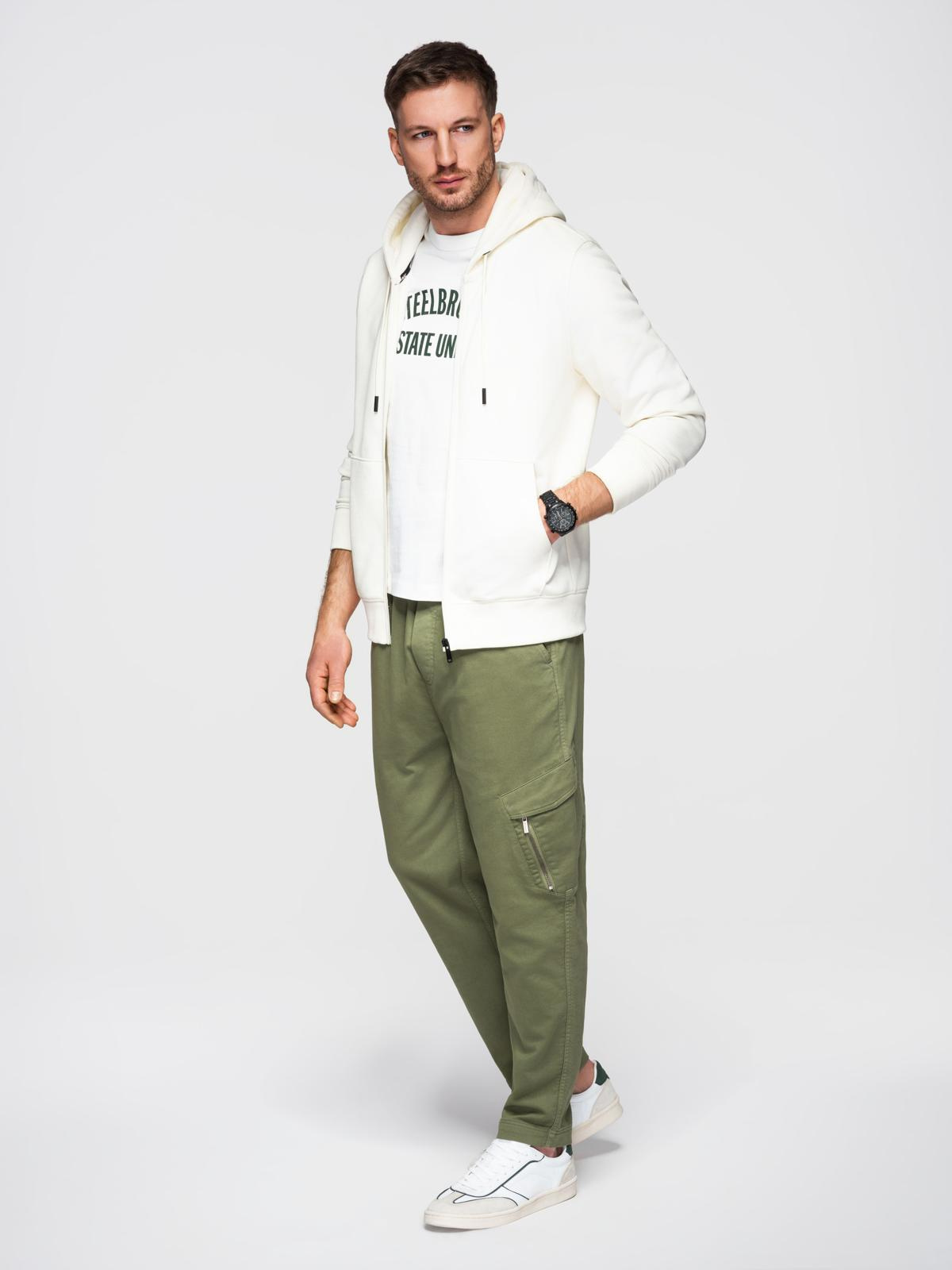 Ombre Men's knit joggers with cargo pockets - olive