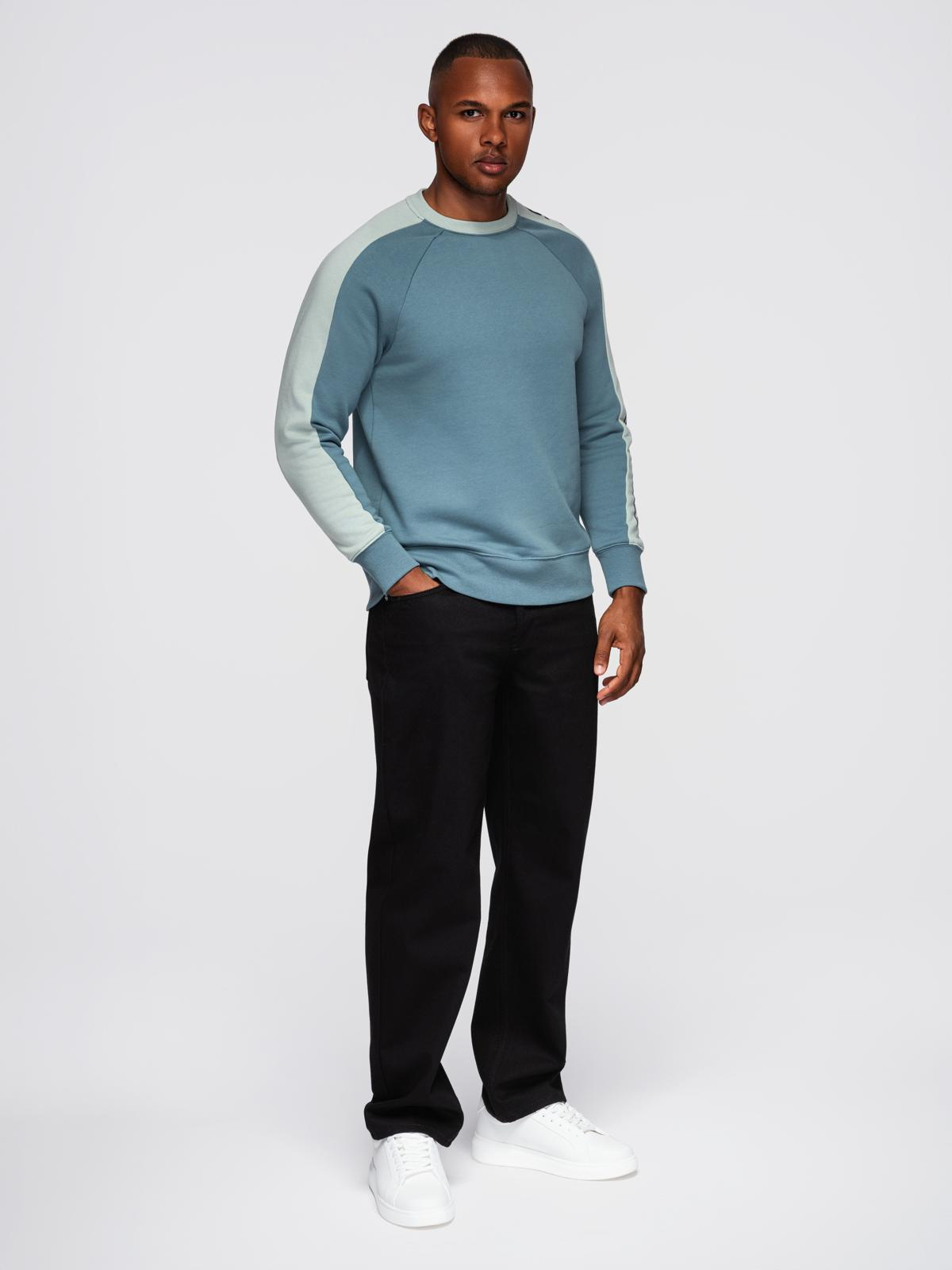 Ombre Men's sweatshirt with contrasting stripes and raglan sleeves - bleached turquoise