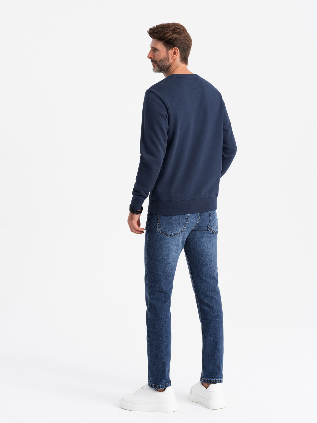 Ombre Men&#039;s non-stretch sweatshirt with college style patch - navy blue