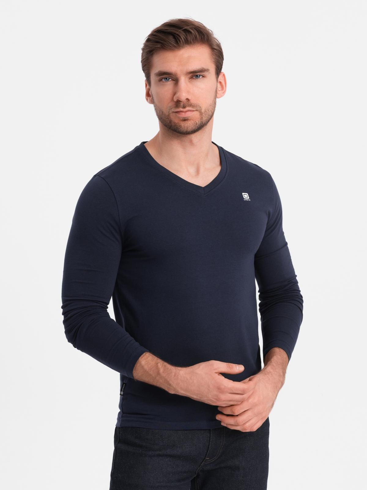 Ombre Set of men's SLIM FIT longsleeves with V neckline and logo 2-pack