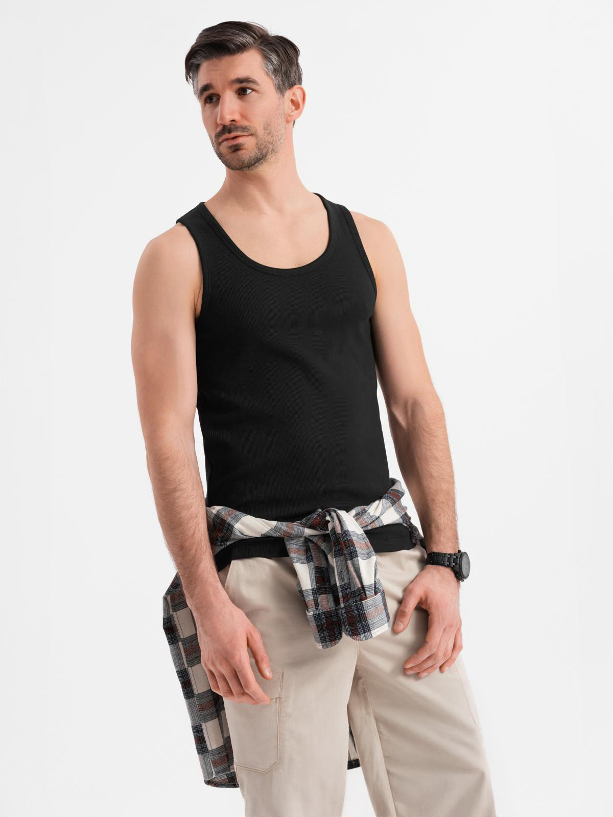 Ombre Men's cotton basic t-shirt with straps - black