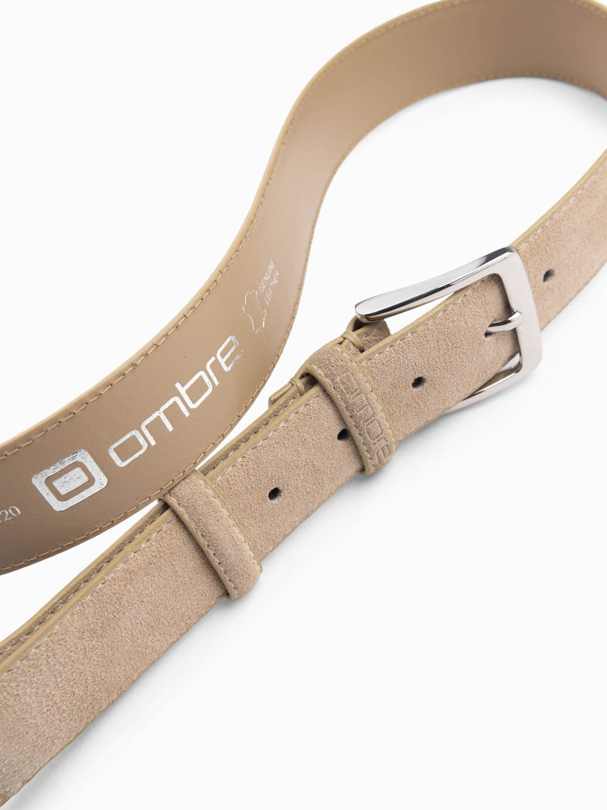 Ombre Unicolored men&#039;s belt in natural suede - beige