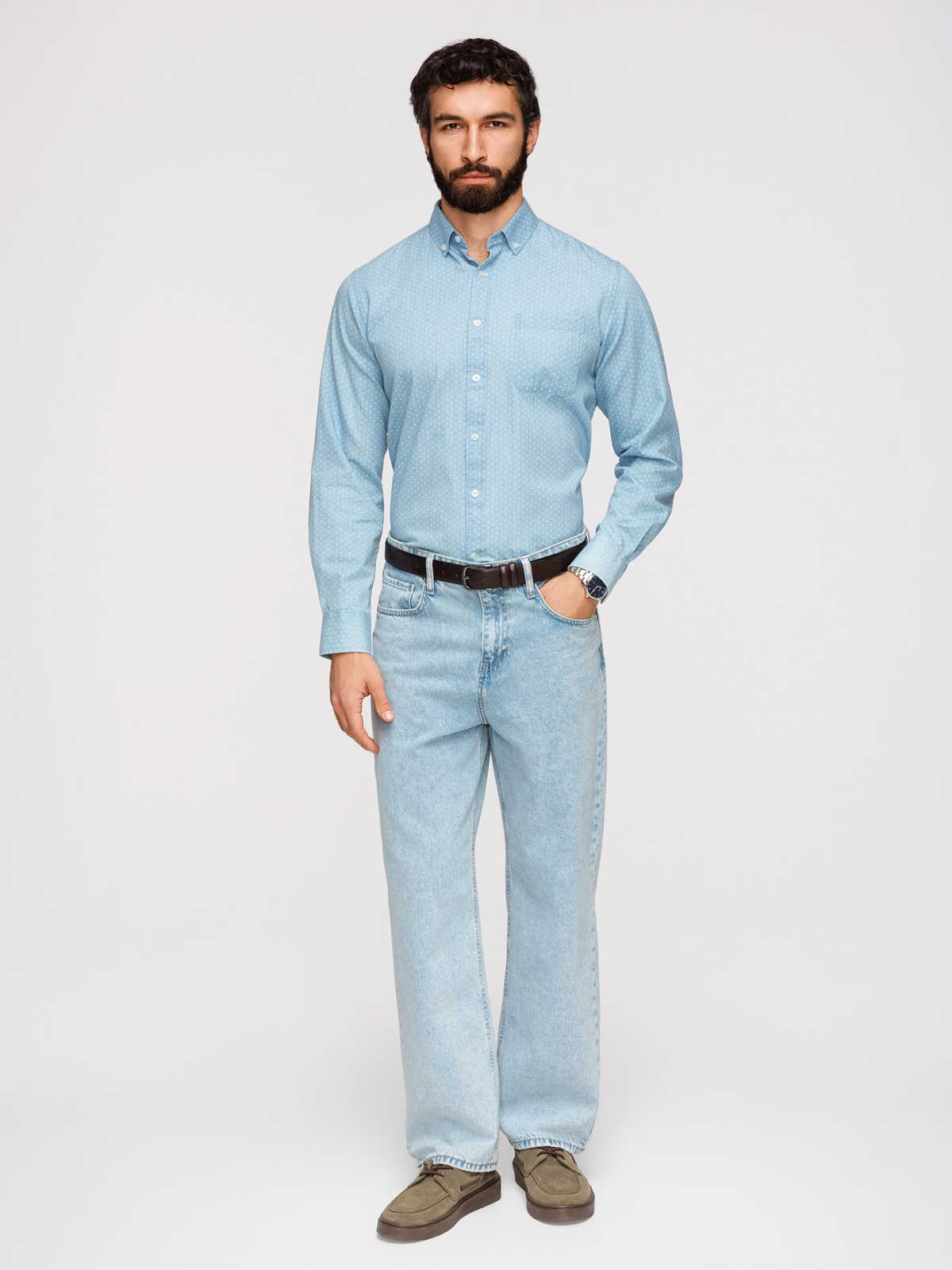 Pánska vzorovaná denim košeľa Ombre