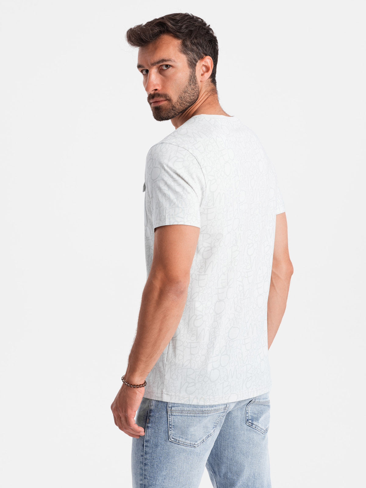 Ombre Men's cotton t-shirt with letter print and pocket - white-gray