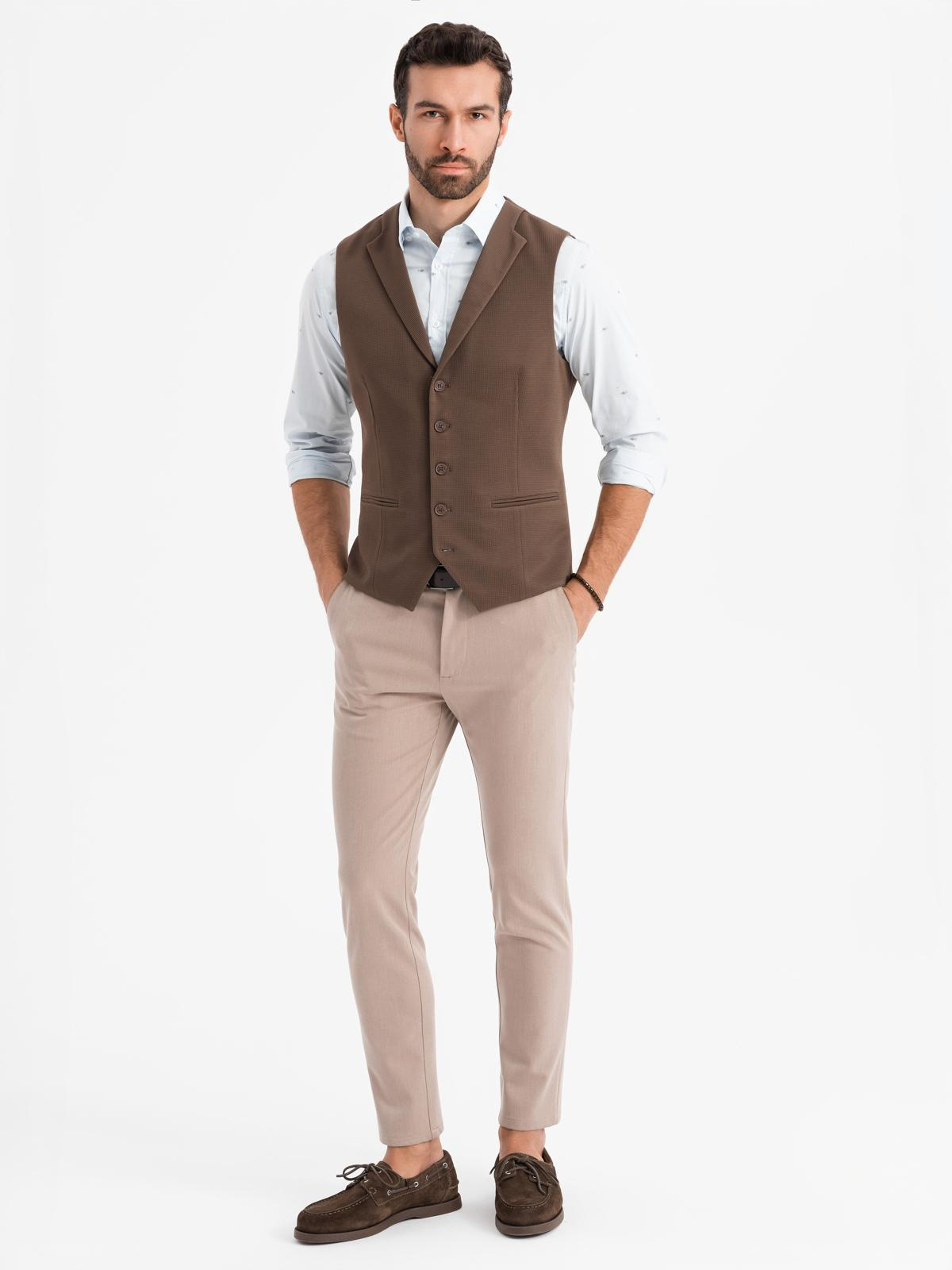 Ombre Fitted men&#039;s structured knit vest with lapels - brown