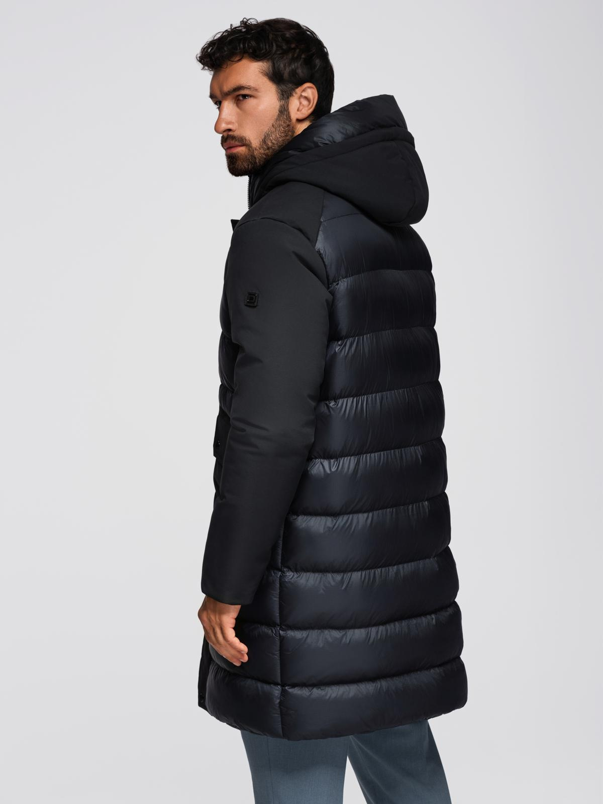 Ombre Men&#039;s long quilted jacket with large pockets - black