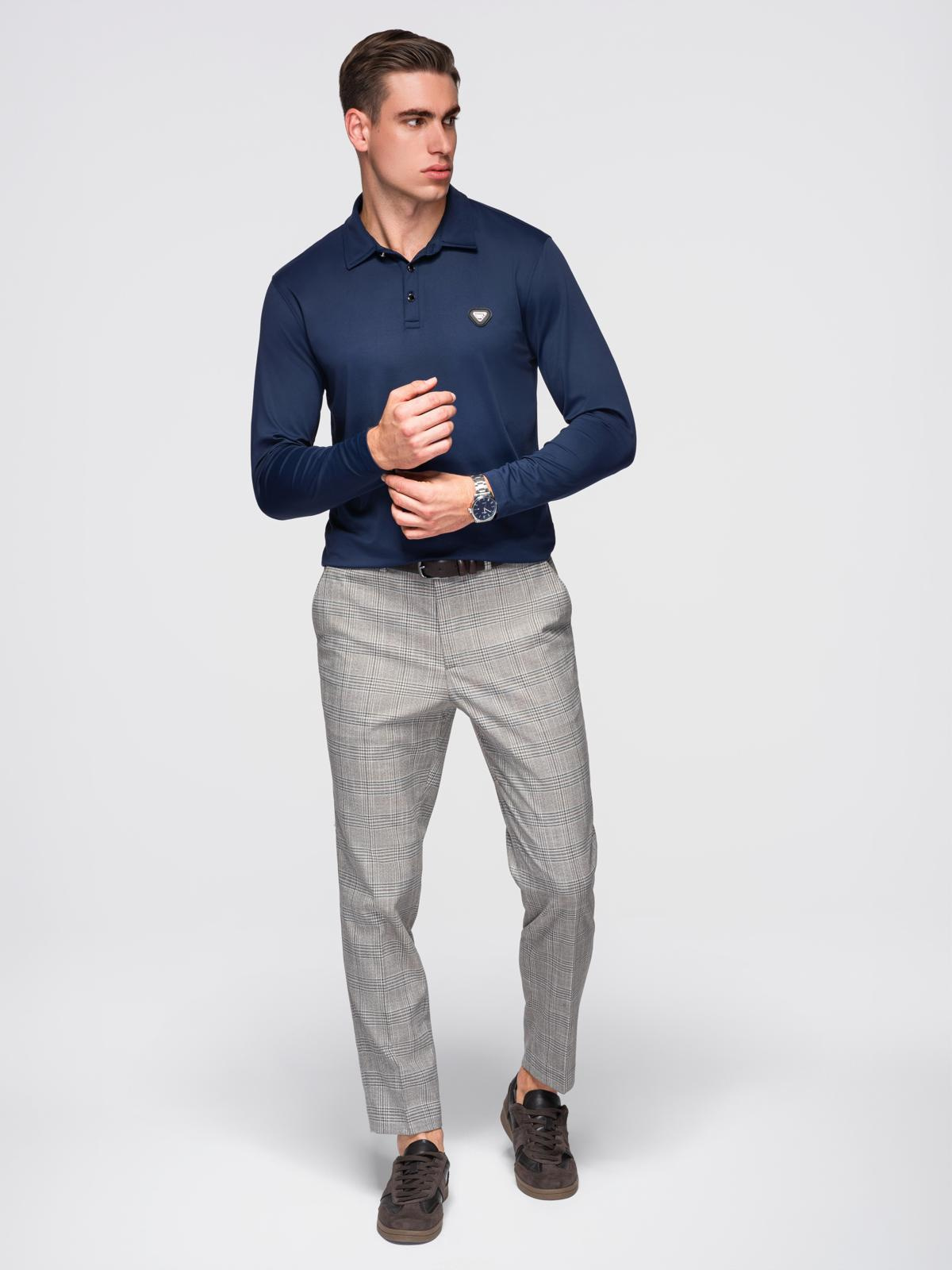Ombre Polo long sleeve shirt with elegant branded buttons - navy blue