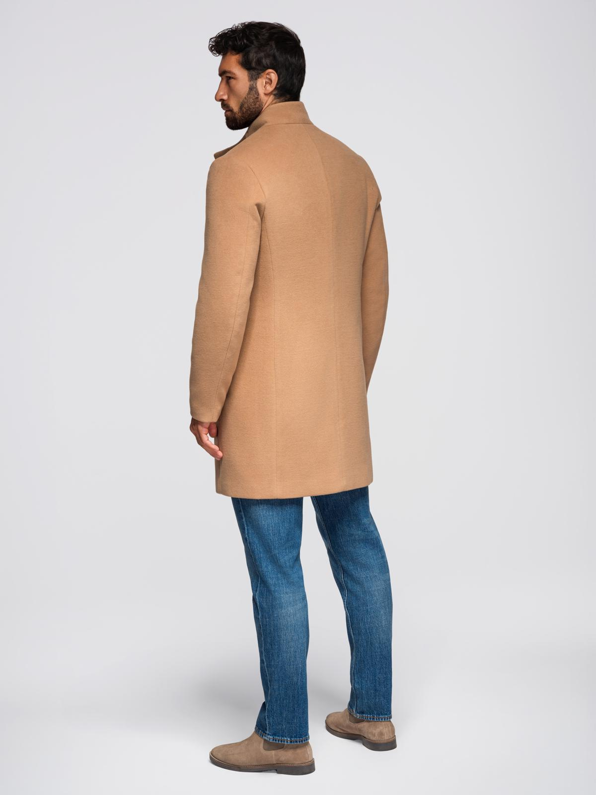 Ombre Men&#039;s coat with asymmetrical fastening and high collar - light brown