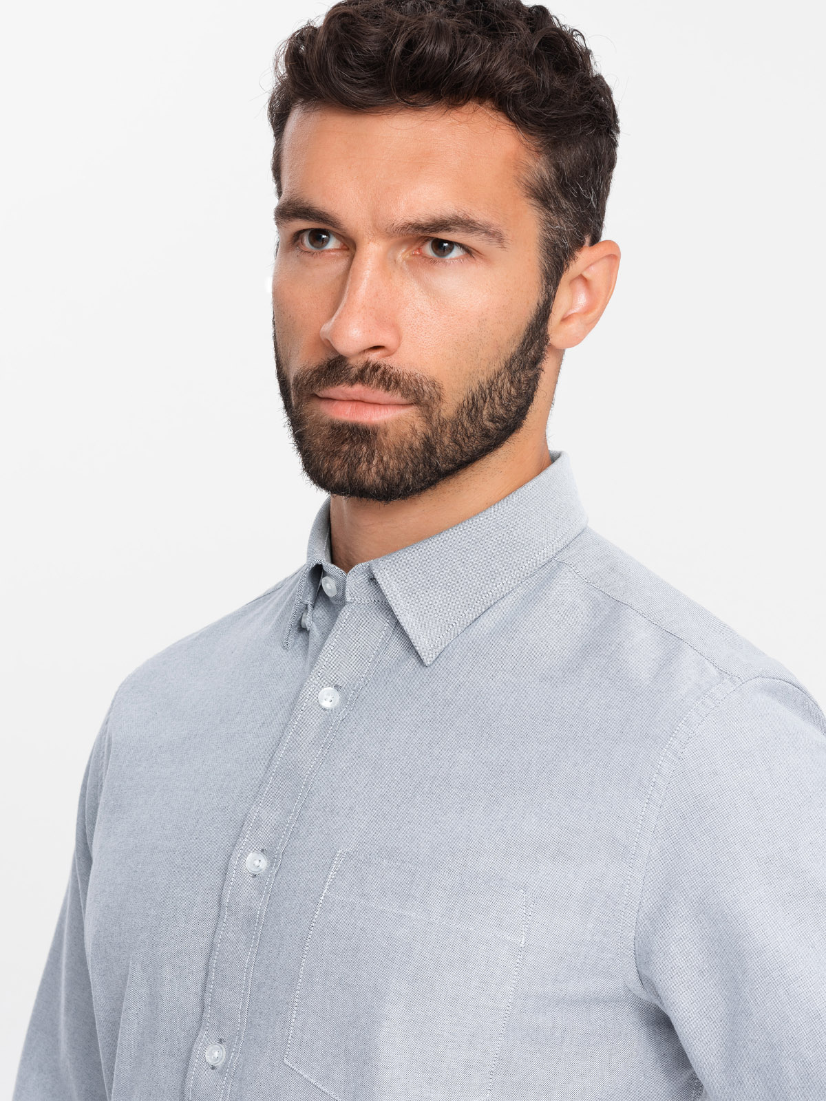 Ombre Elegant men&#039;s oxford shirt with embroidery and pocket - light grey