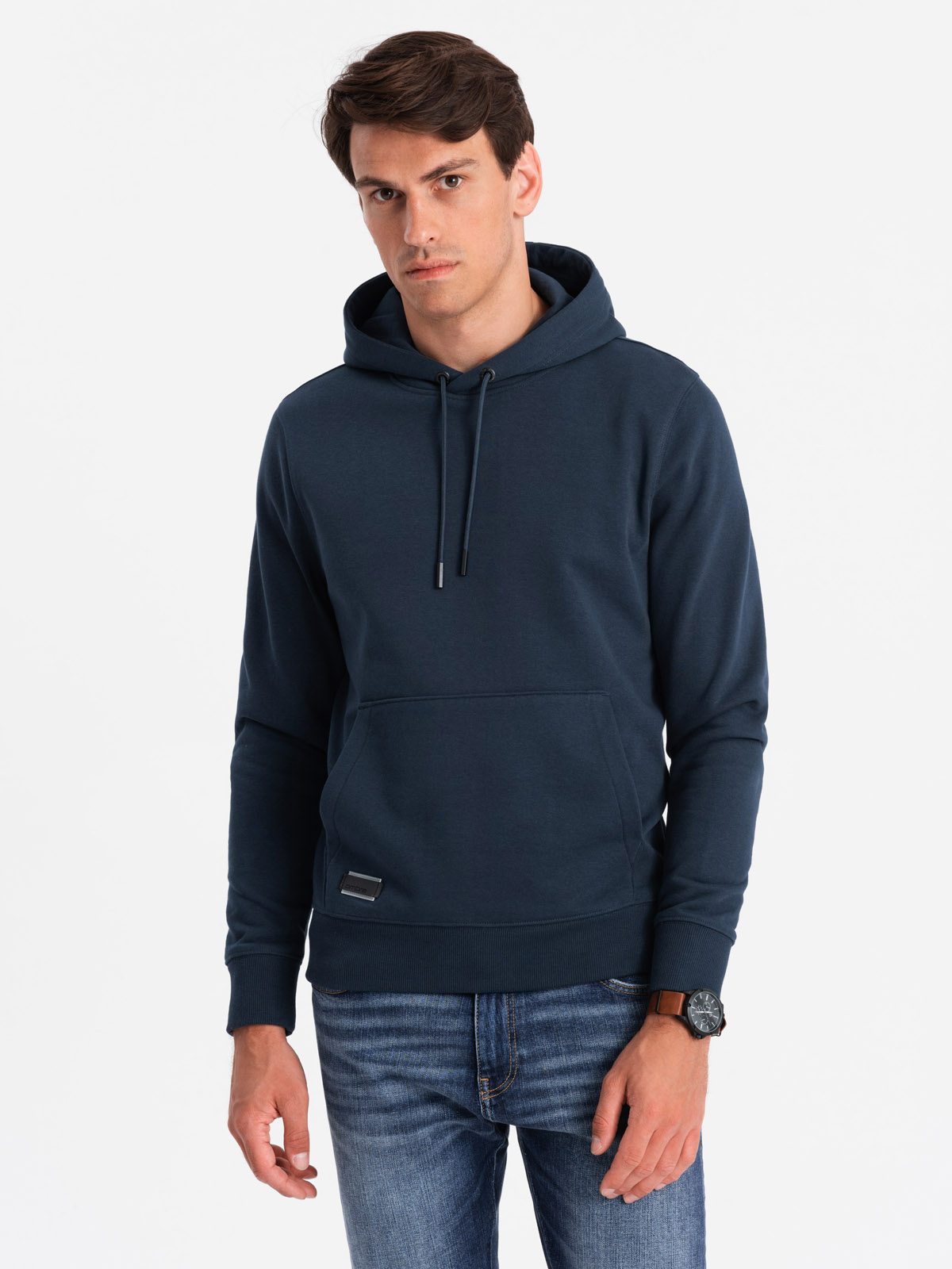 Ombre BASIC men&#039;s cotton kangaroo hooded sweatshirt - navy blue