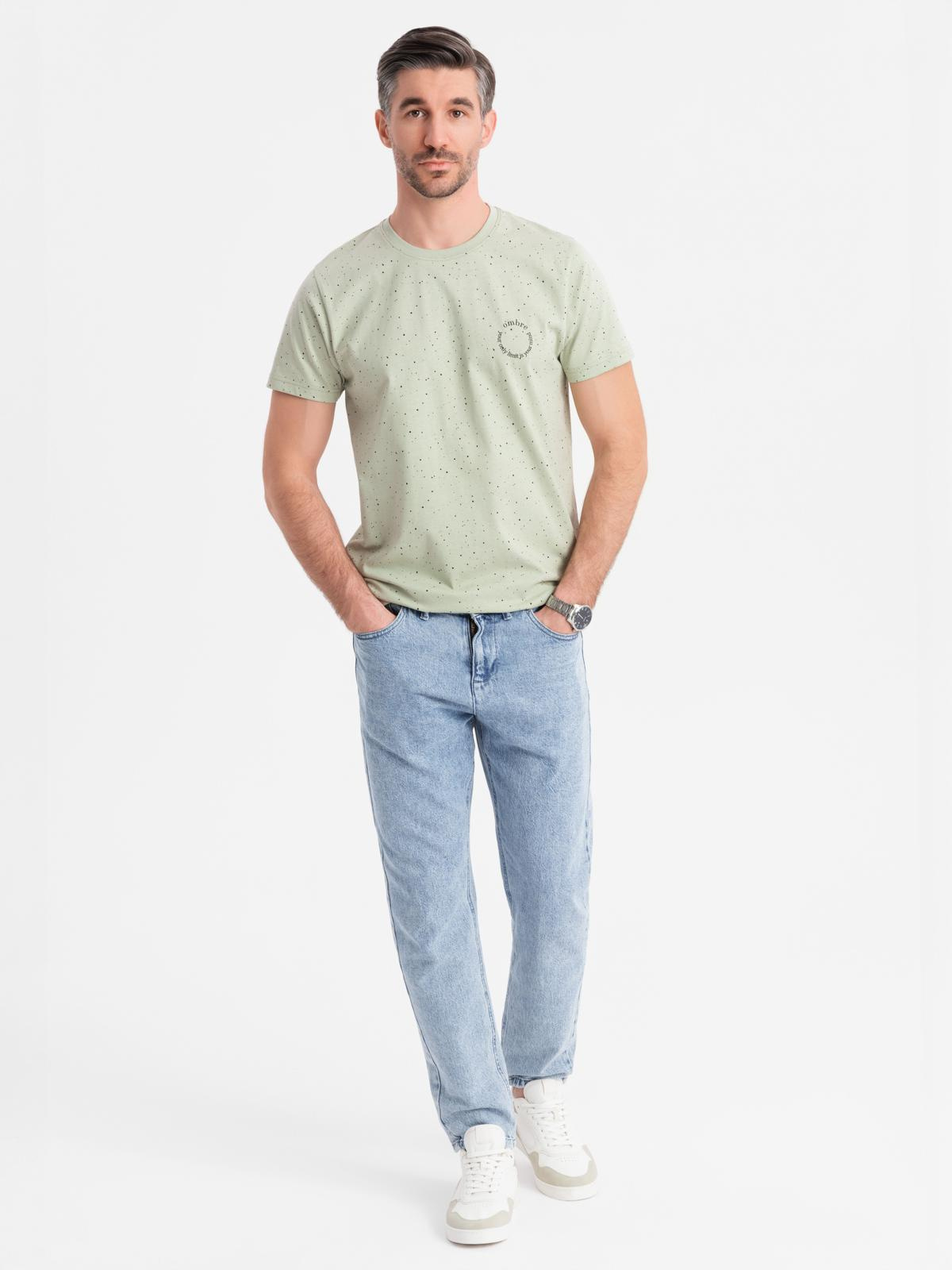 Ombre Men&#039;s printed cotton T-shirt with round neckline - mint