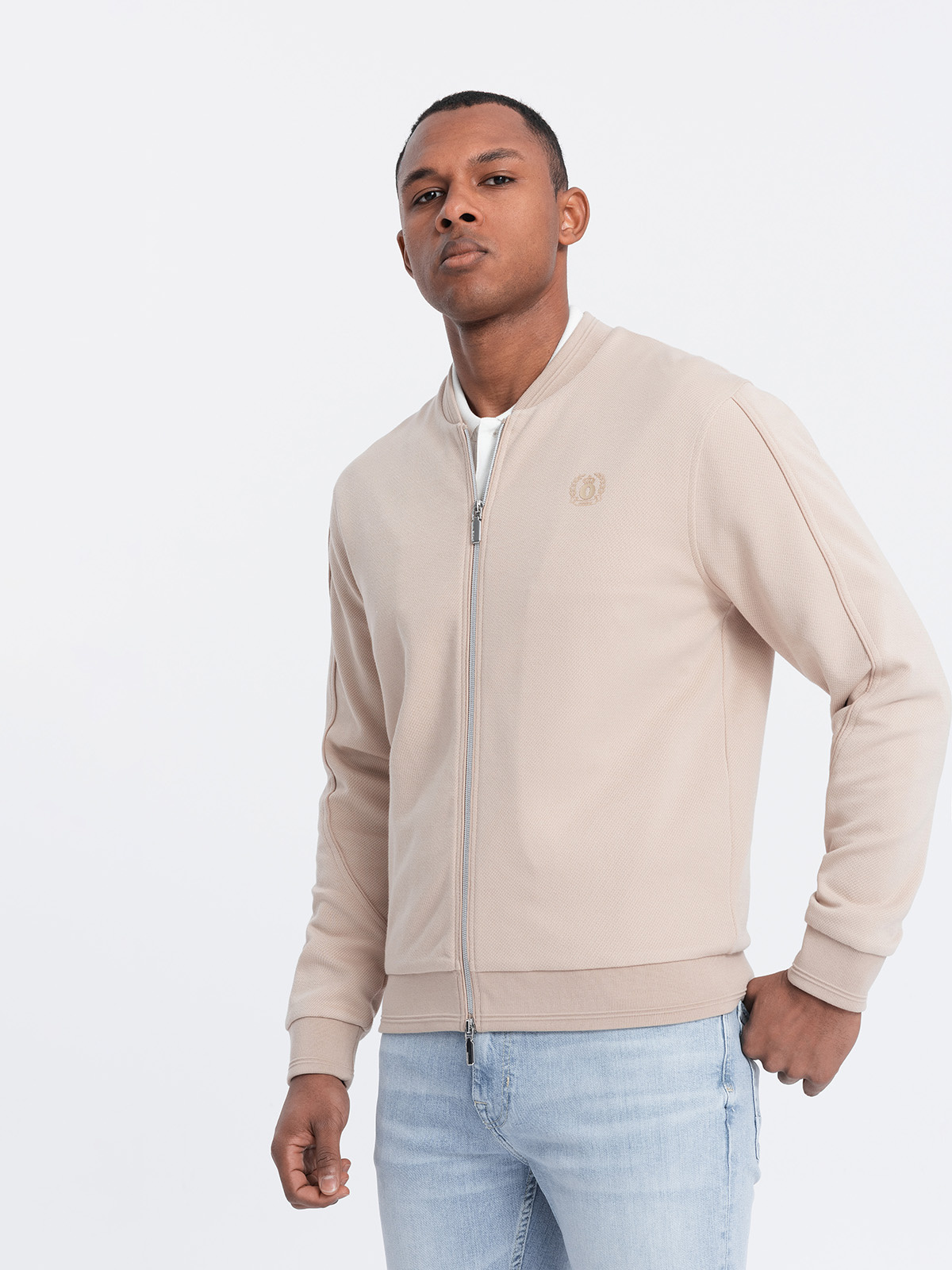 Ombre Men's lightweight bomber jacket with logo lining - light beige