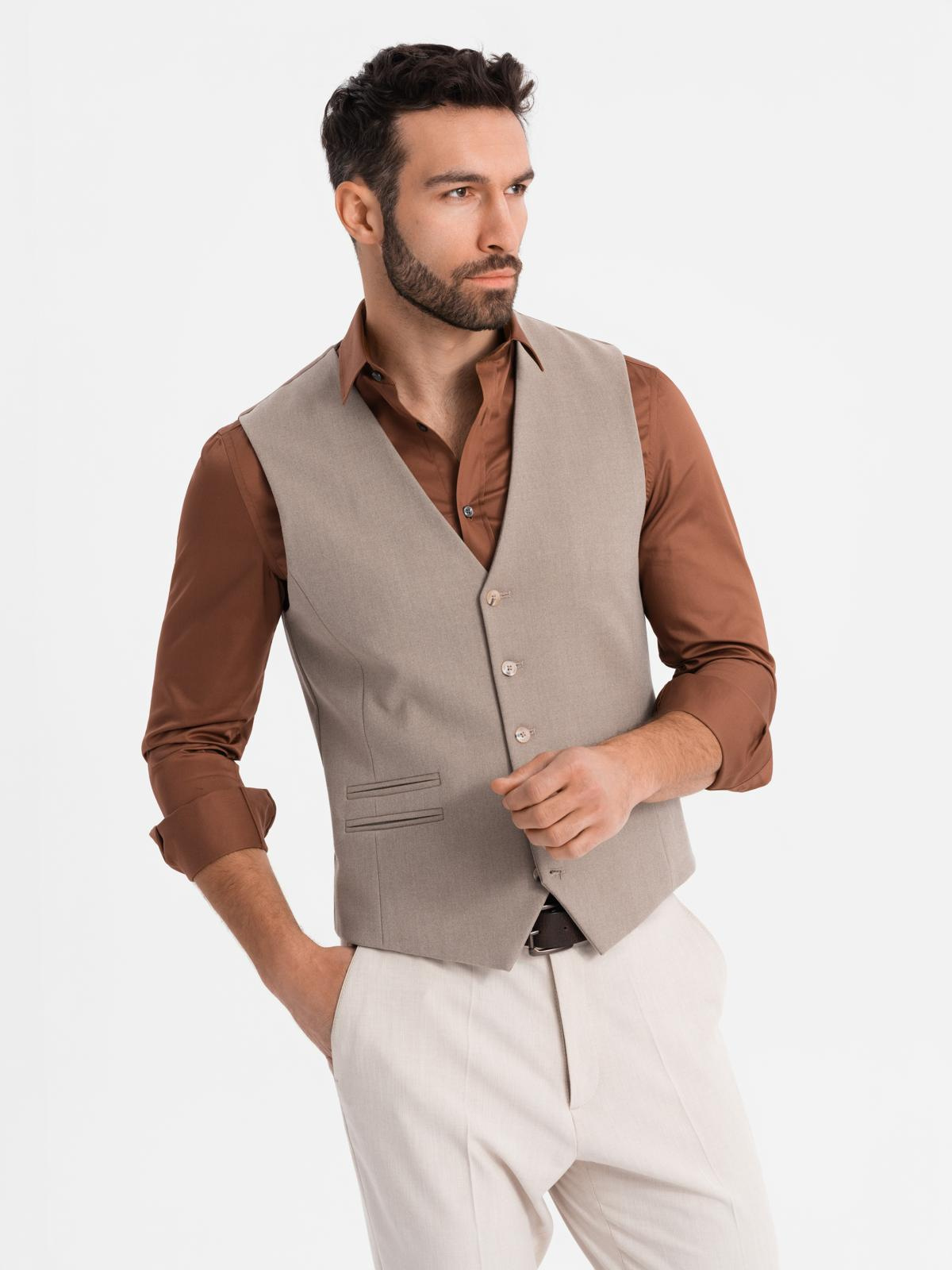 Ombre Men&#039;s suit vest with classic detailing and lining - beige