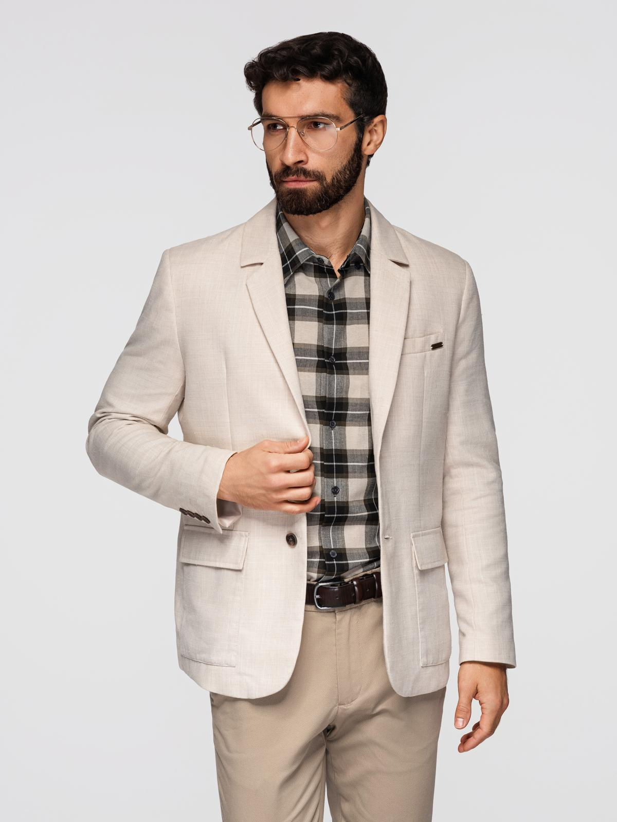 Ombre Men's REGULAR cut blazer with linen - cream