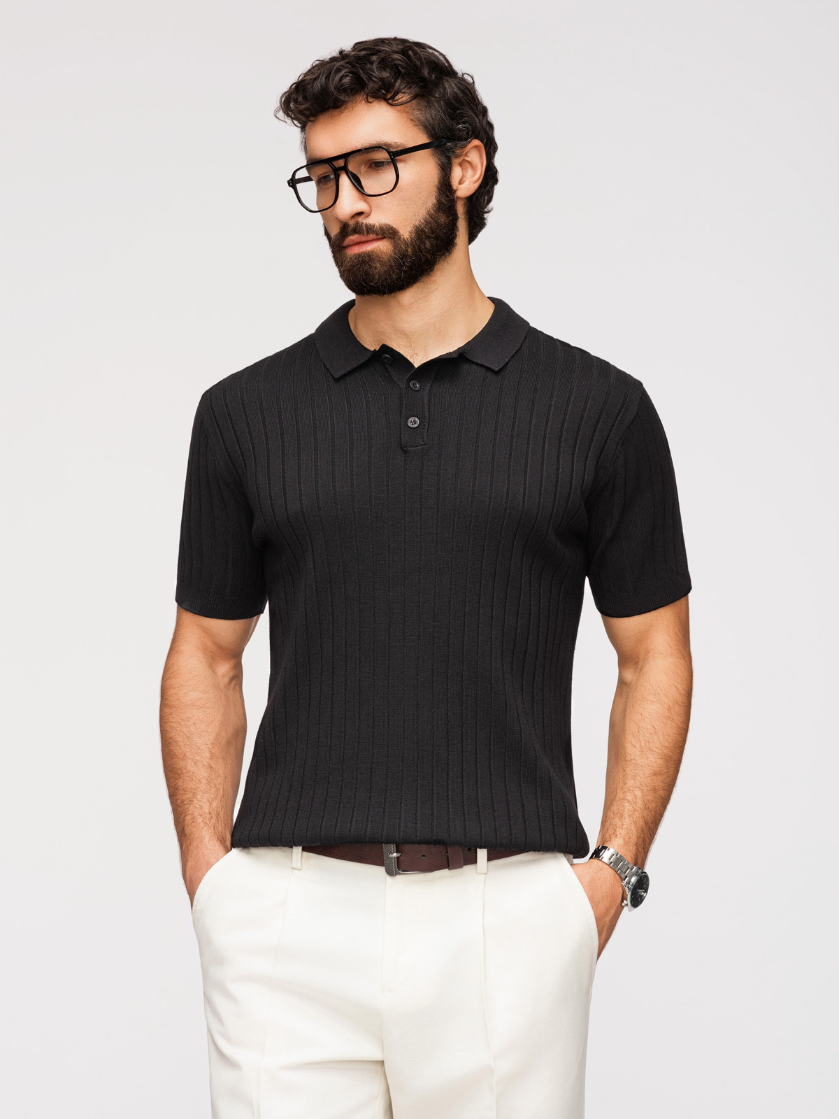 Ombre pánske SLIM FIT pruhované polo tričko - čierne
