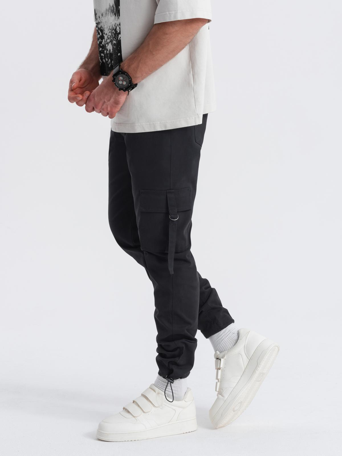 Ombre Men&#039;s cargo pants STRAIGHT LEG with stripes on pockets - black
