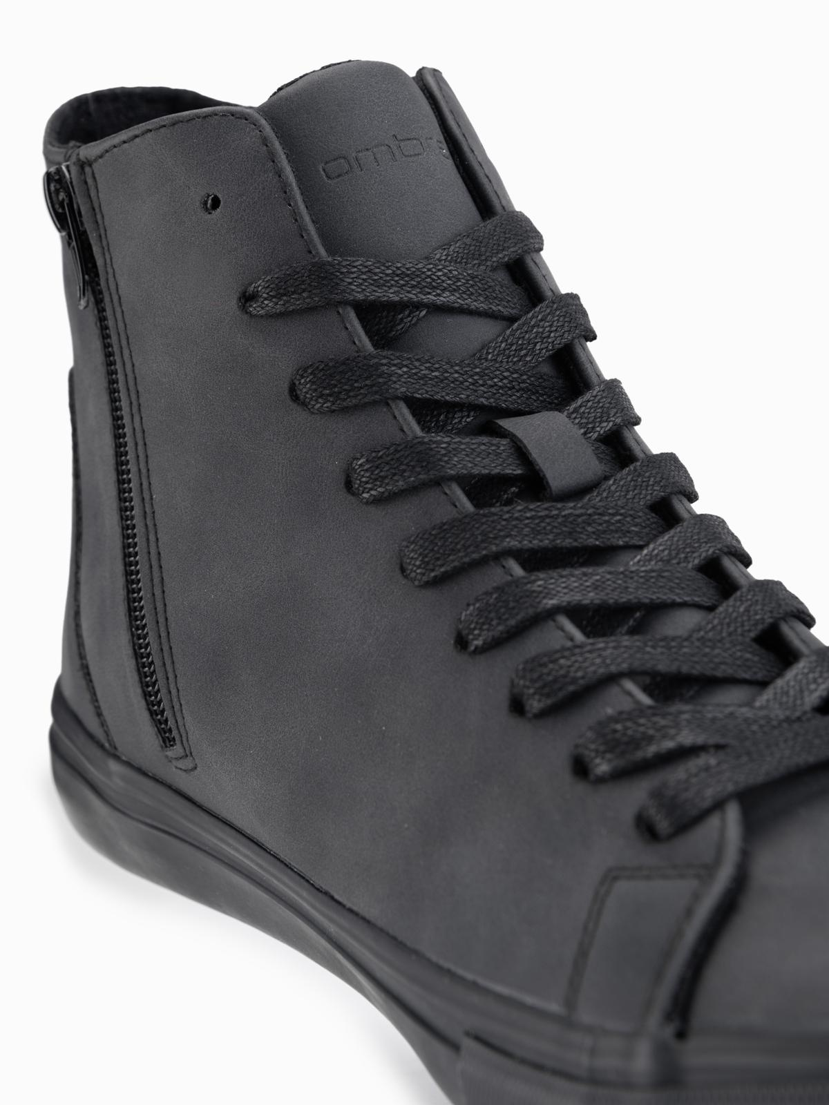 Ombre Men's high-top sneakers with matte texture and embossed logo - black