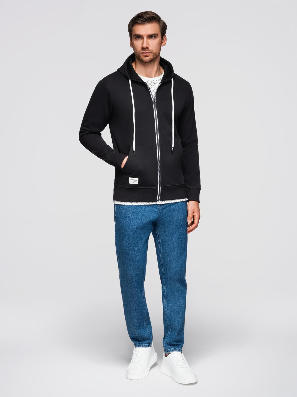 Ombre Men&#039;s BASIC unbuttoned hooded sweatshirt - black