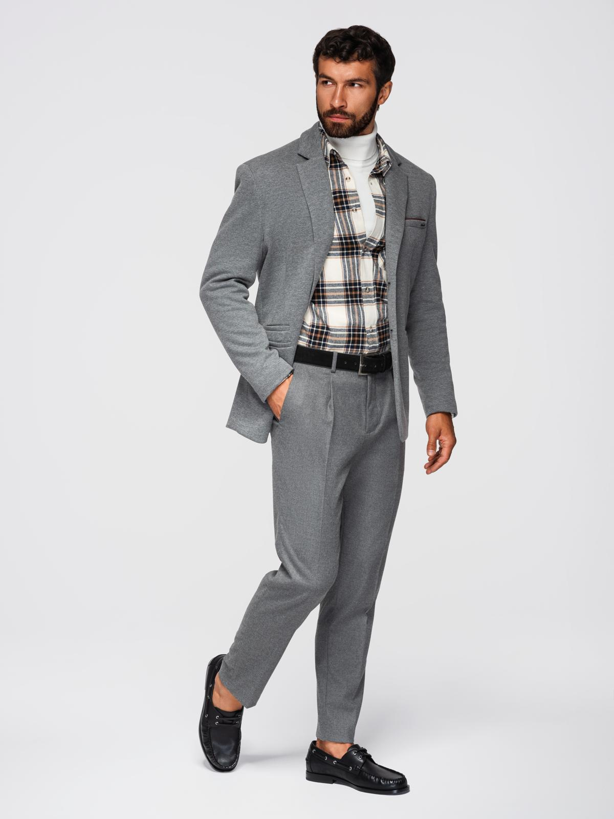 Ombre Men&#039;s knitted jacket with a fitted cut - light grey