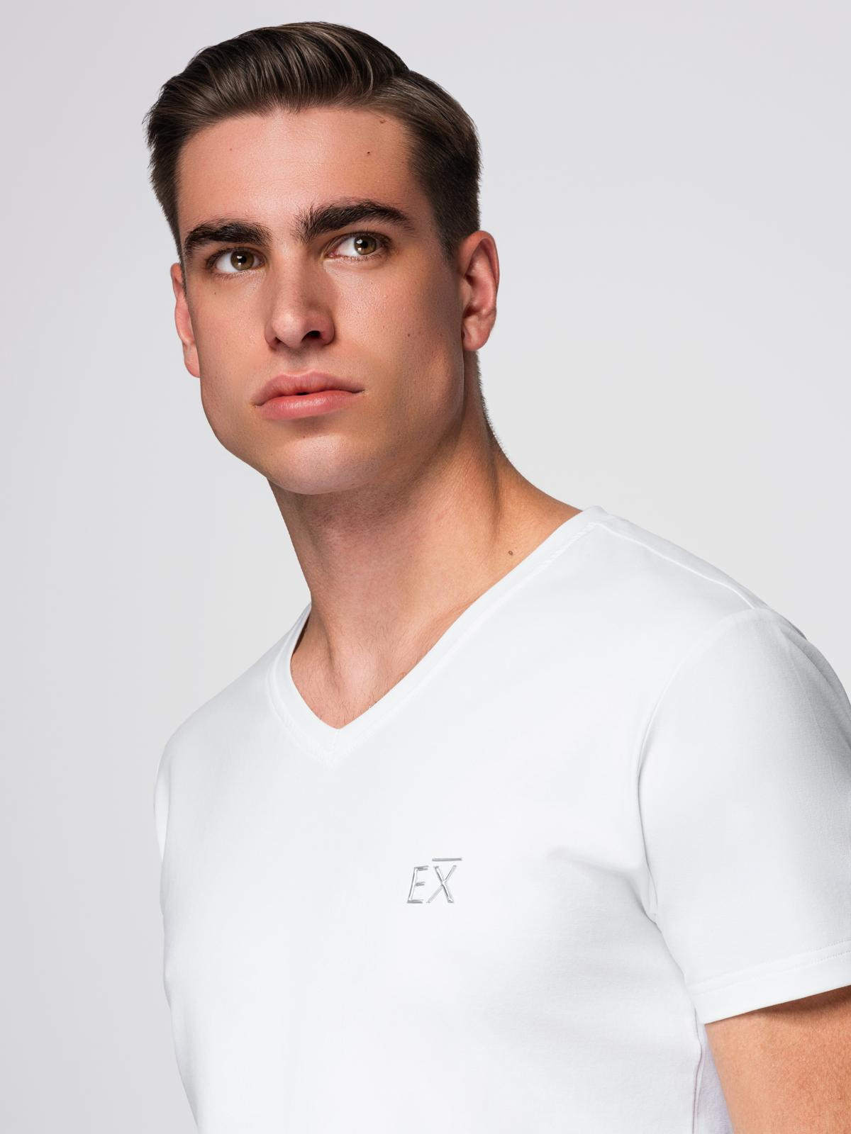 Ombre Men's V-neck SLIM FIT t-shirt with elastane and print - white