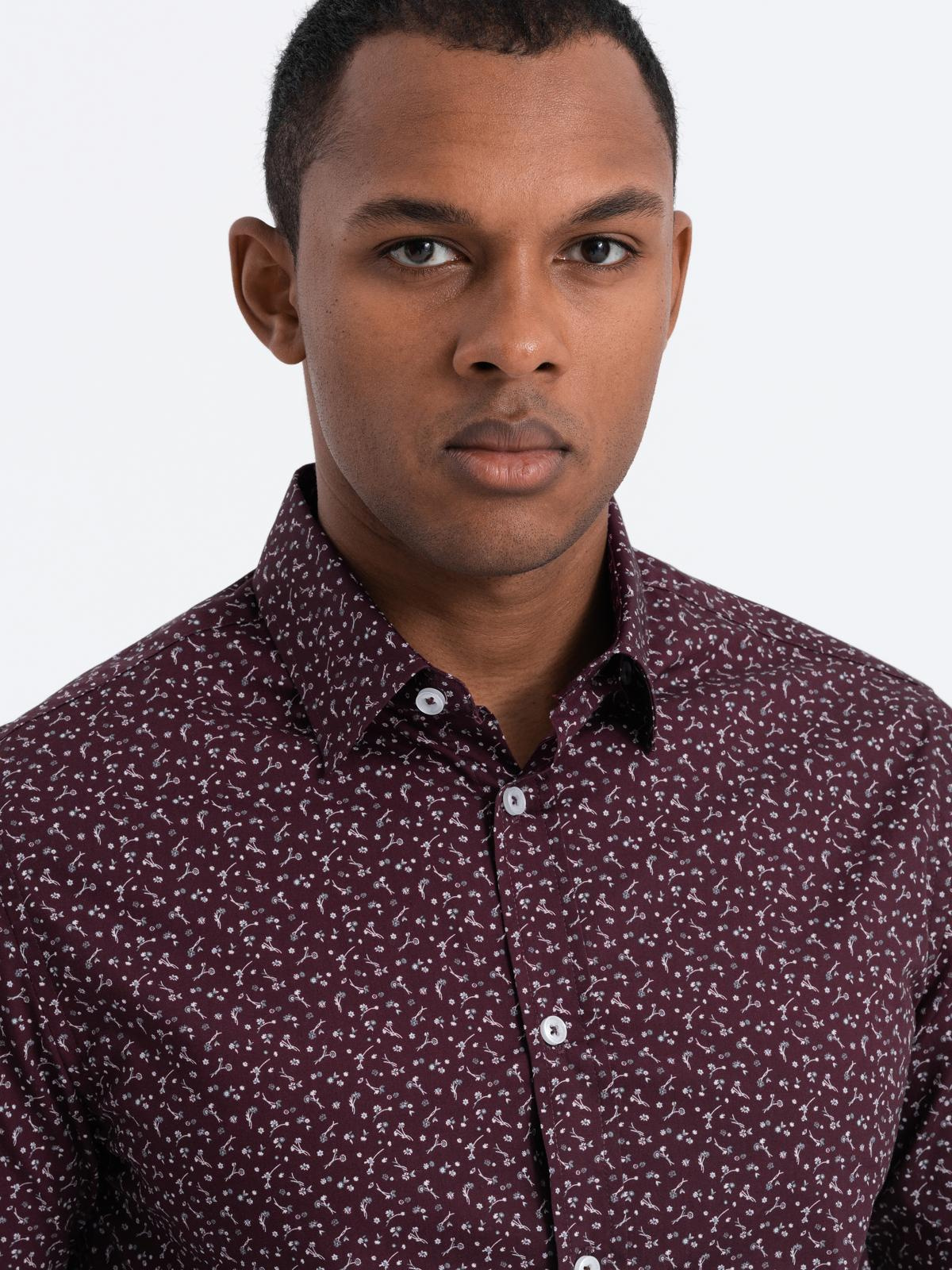 Ombre Men&#039;s cotton patterned SLIM FIT shirt - maroon