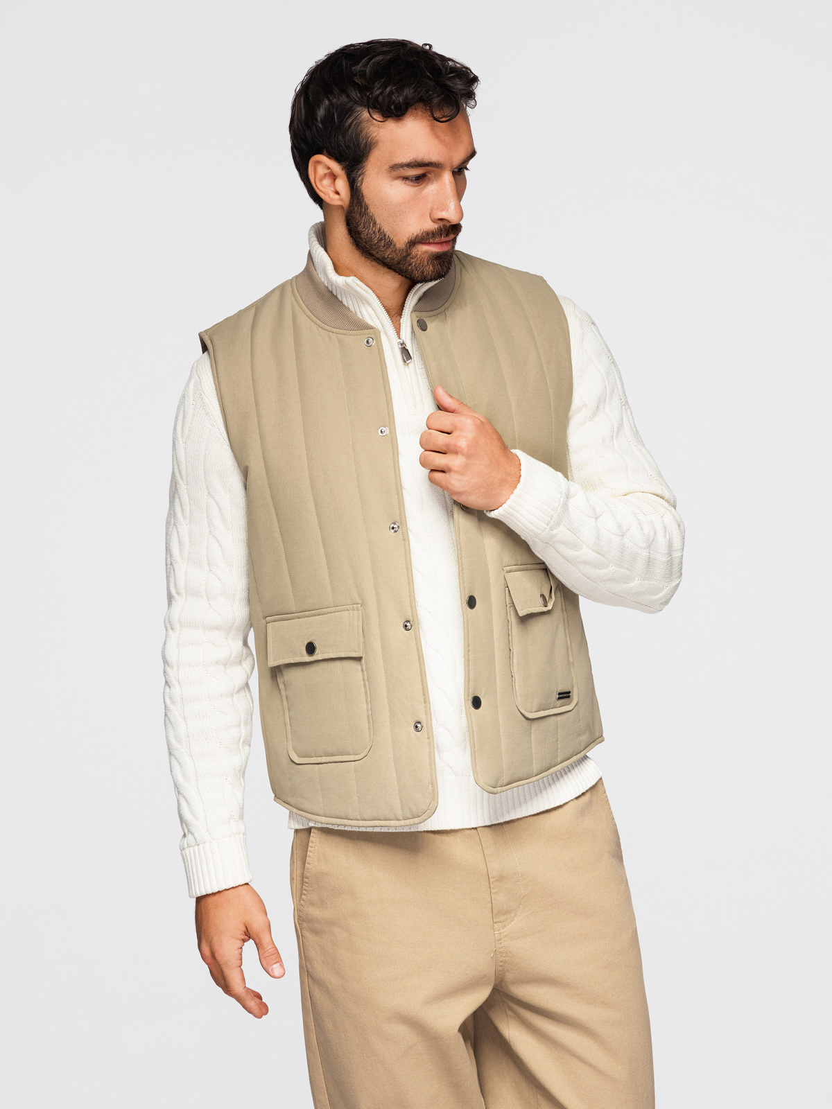 Мъжки ватиран елек Ombre - бежов