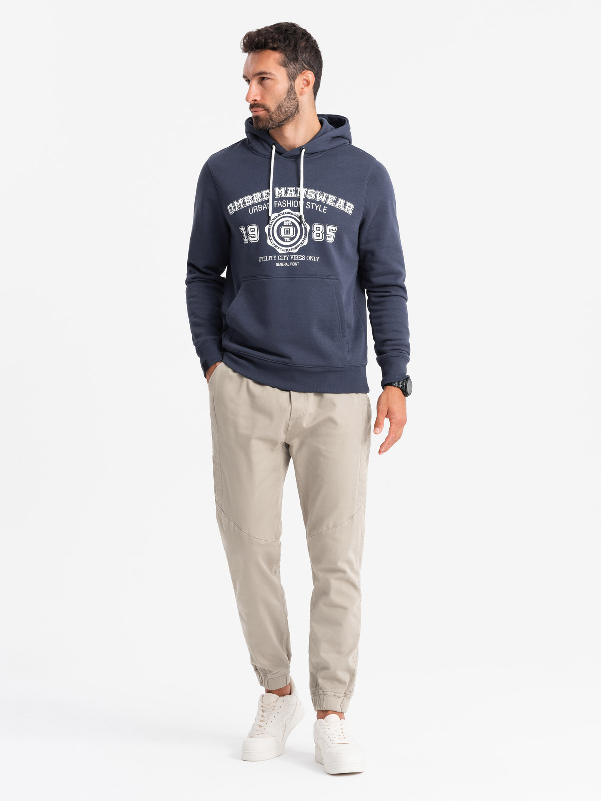 Ombre Men's knit joggers with pleats - ash